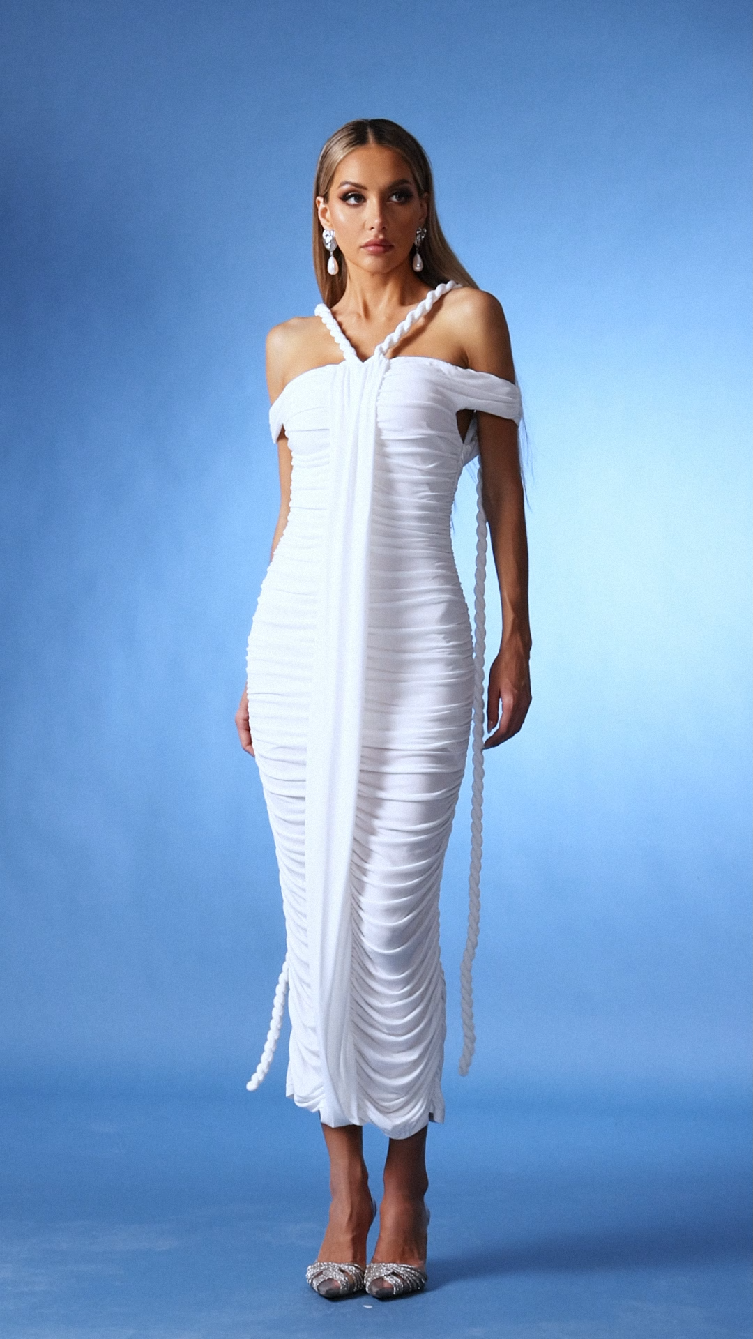 Delly Off-the-Shoulder Fold Midi Dress