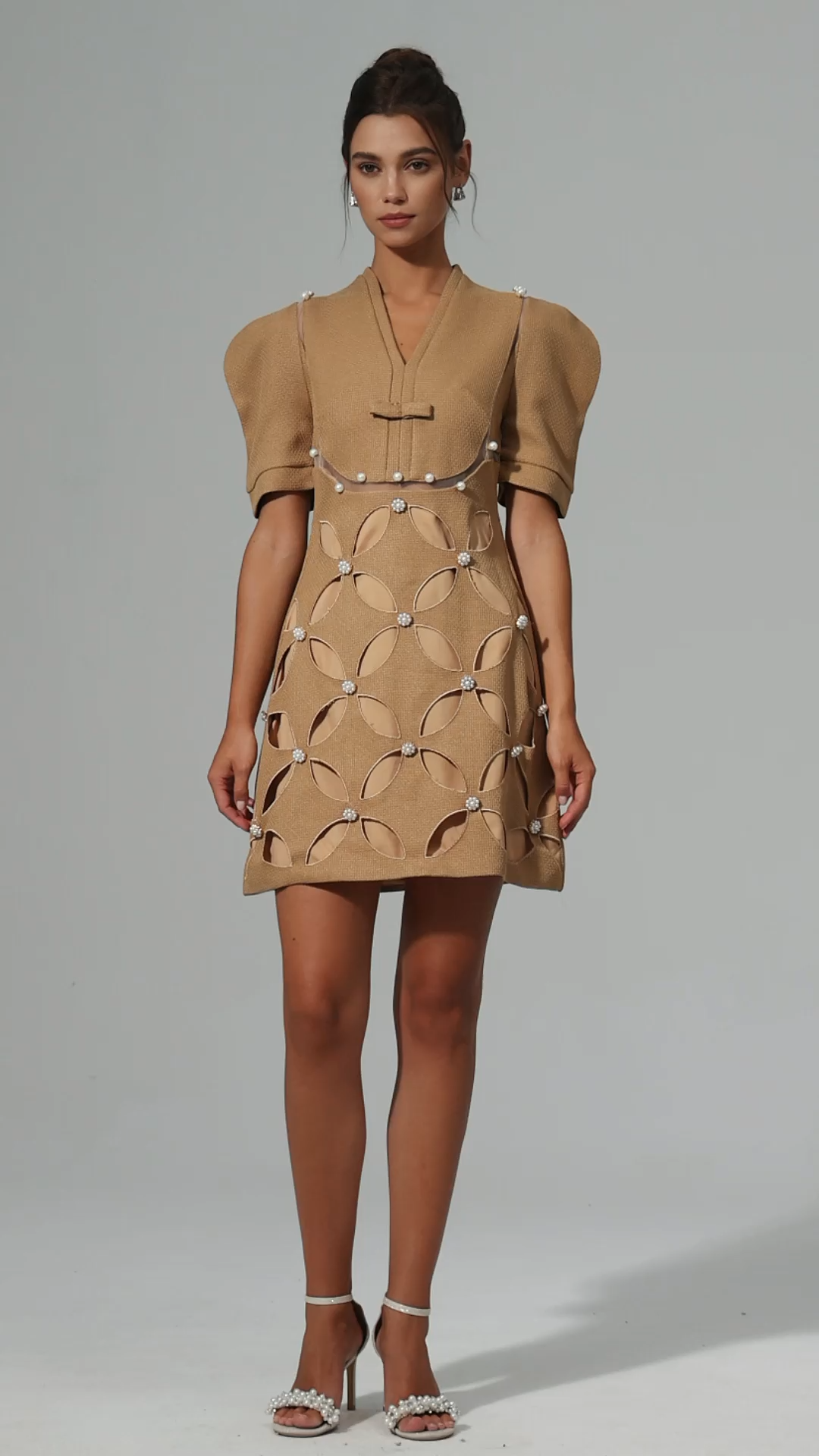 Donnica V-Neck Short Sleeves Hollow Out Mini Dress