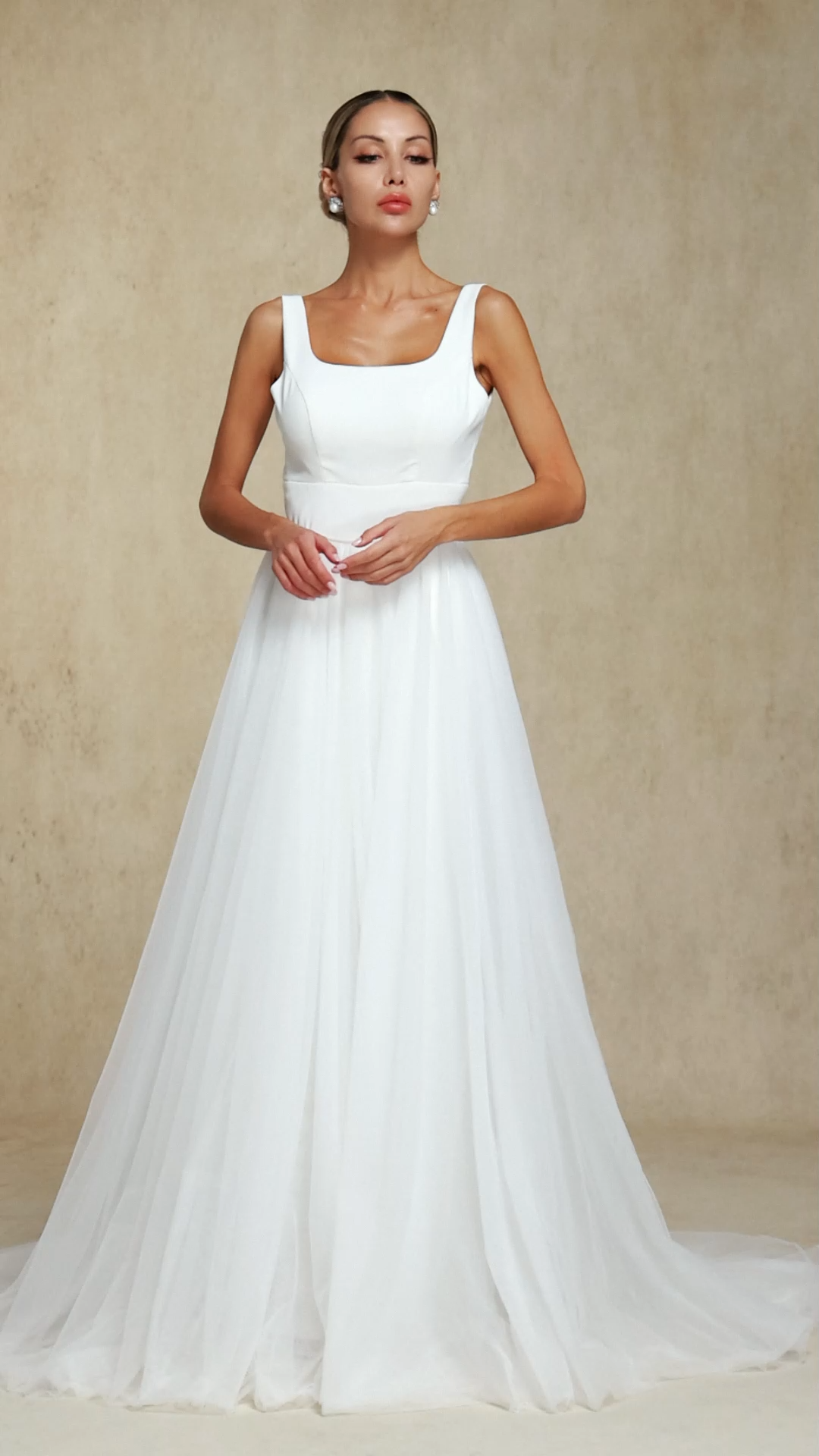 Polasa Square-neck jumpsuit, chiffon two-piece maxi wedding dress