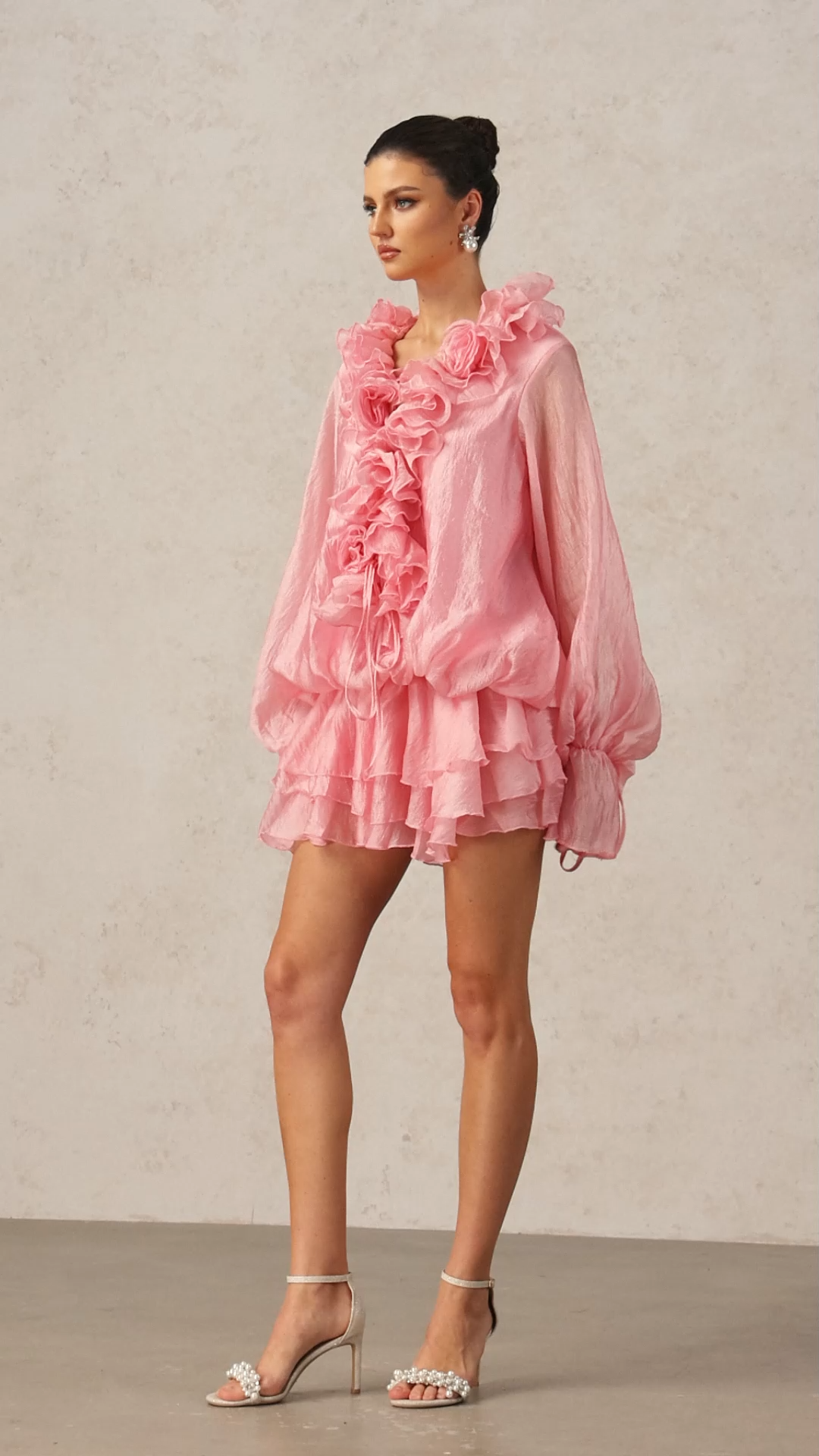 Fallon Long Sleeves Floral Flowers Pink Mini Dress