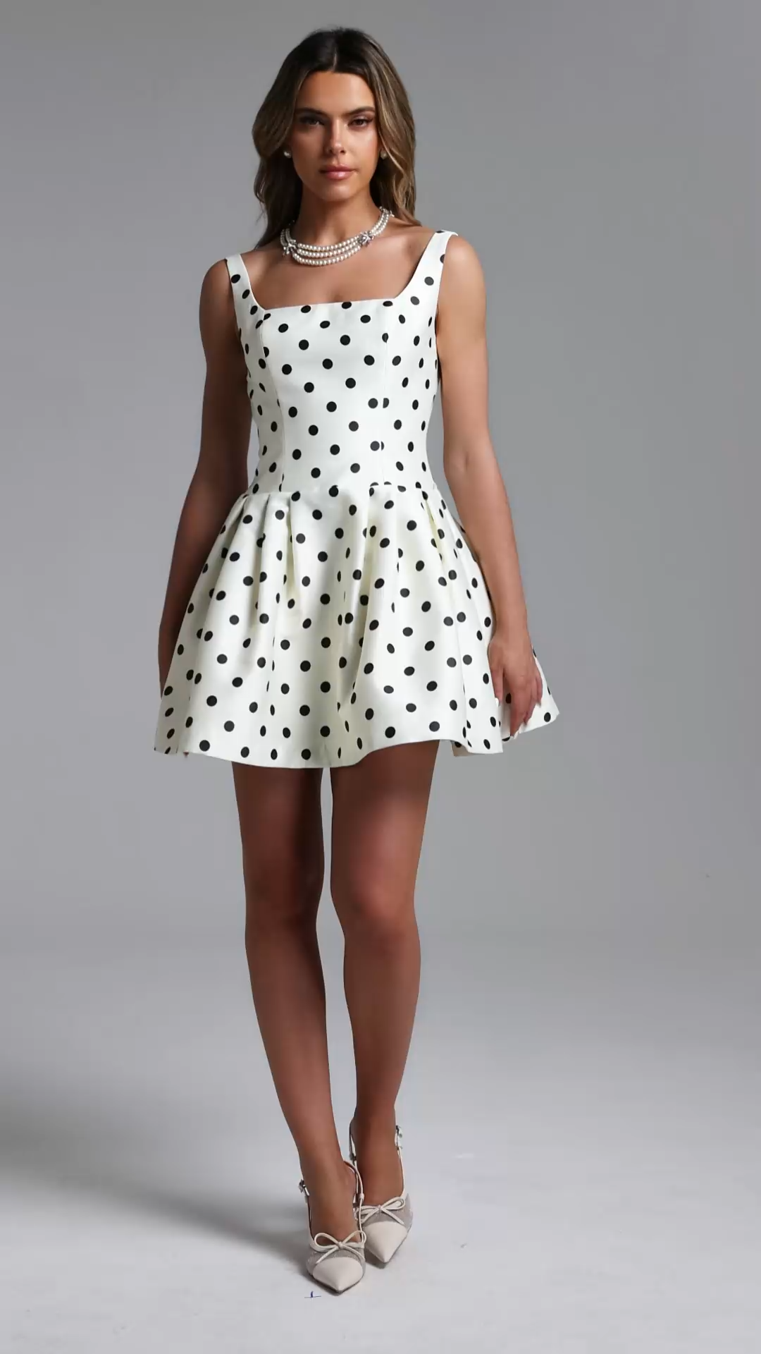 Simone Classic Tailored Square Neck Polka Dot Mini Dress