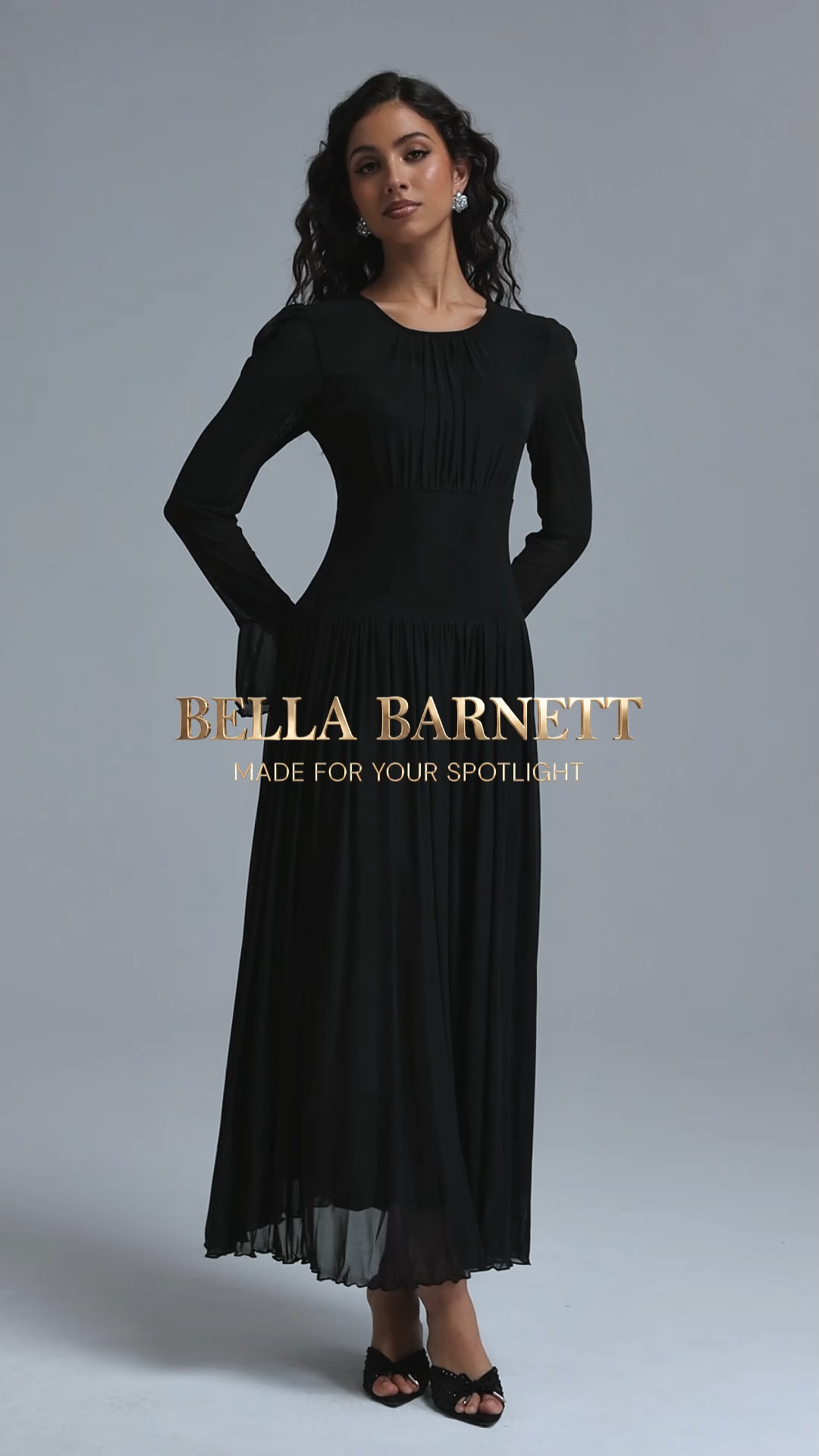 Kyra Classic Flowy Round Neck Long Sleeve Chiffon Maxi Dress
