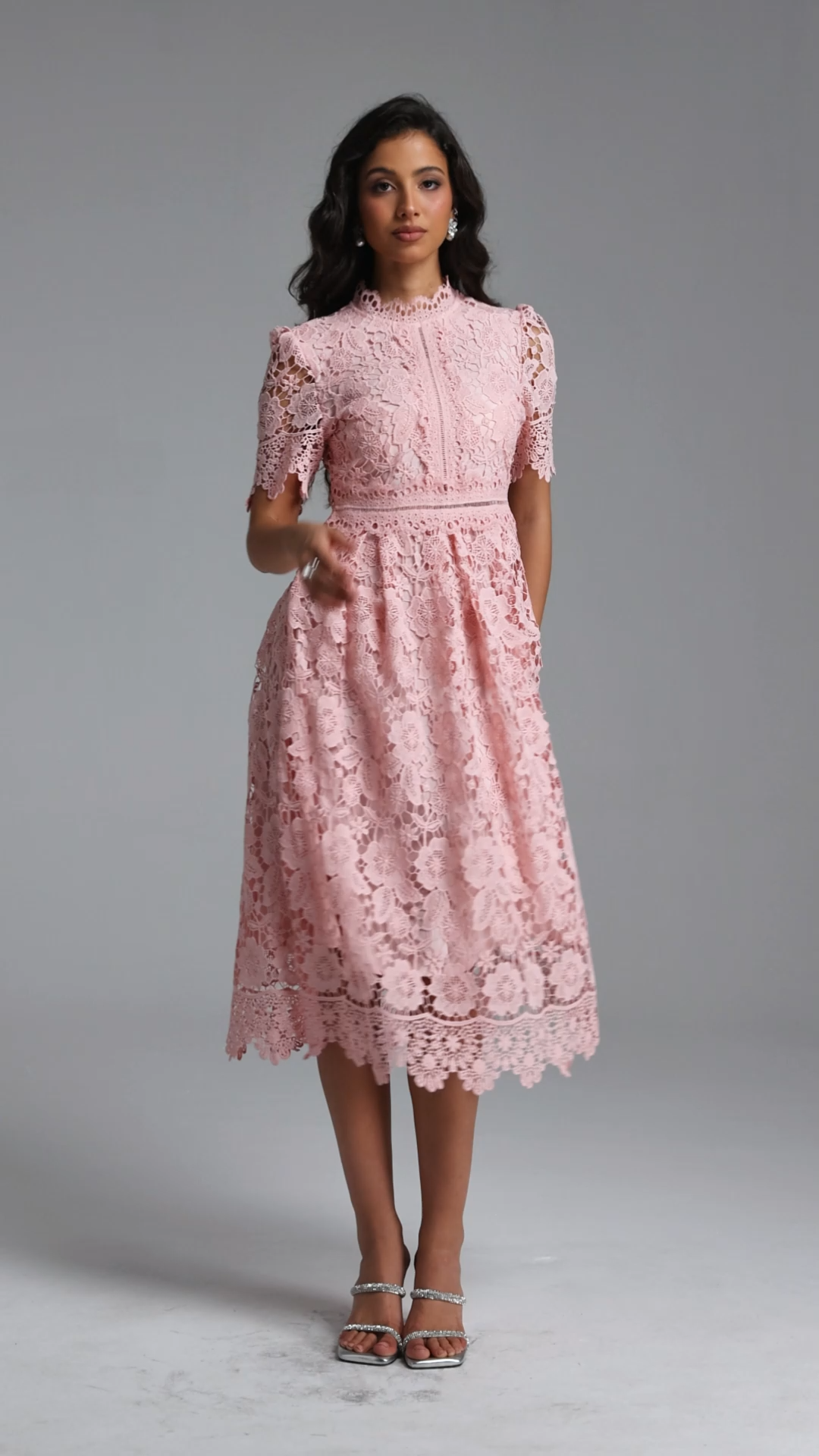 Valema Resort Flowy Short Sleeve Floral Lace Midi Dress