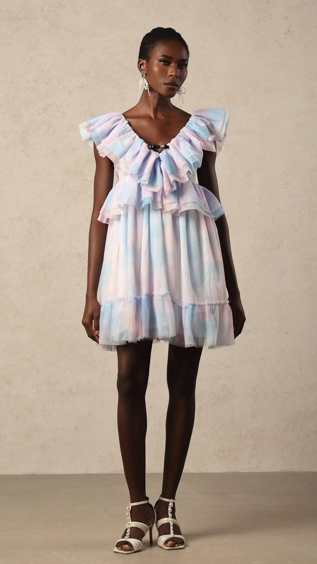 Emma Sleeveless Folds Puff Mini Dress