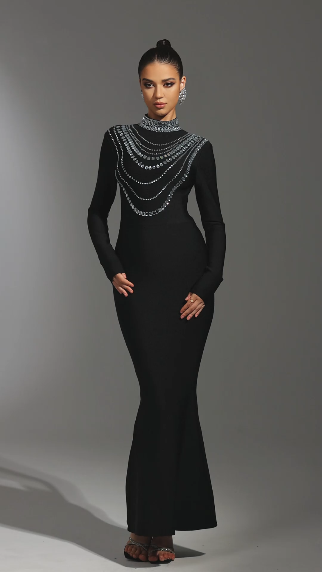 Milda Long Sleeves Diamond Fish Tail Bandage Maxi Dress