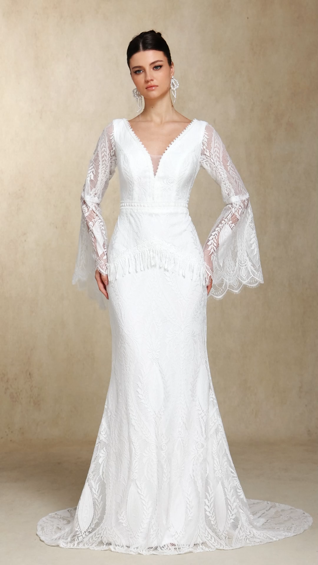 Lexi Patchwork lace Long sleeves Tassel maxi wedding dress