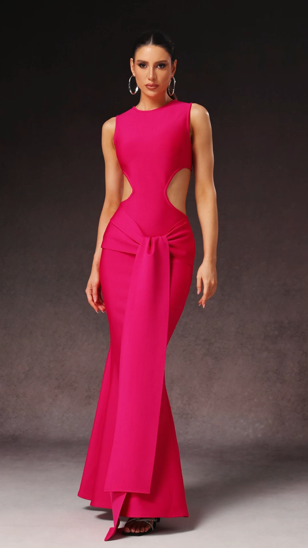 Tinnie Sleeveless Hollow Out Ribbon Bandage Maxi Dress