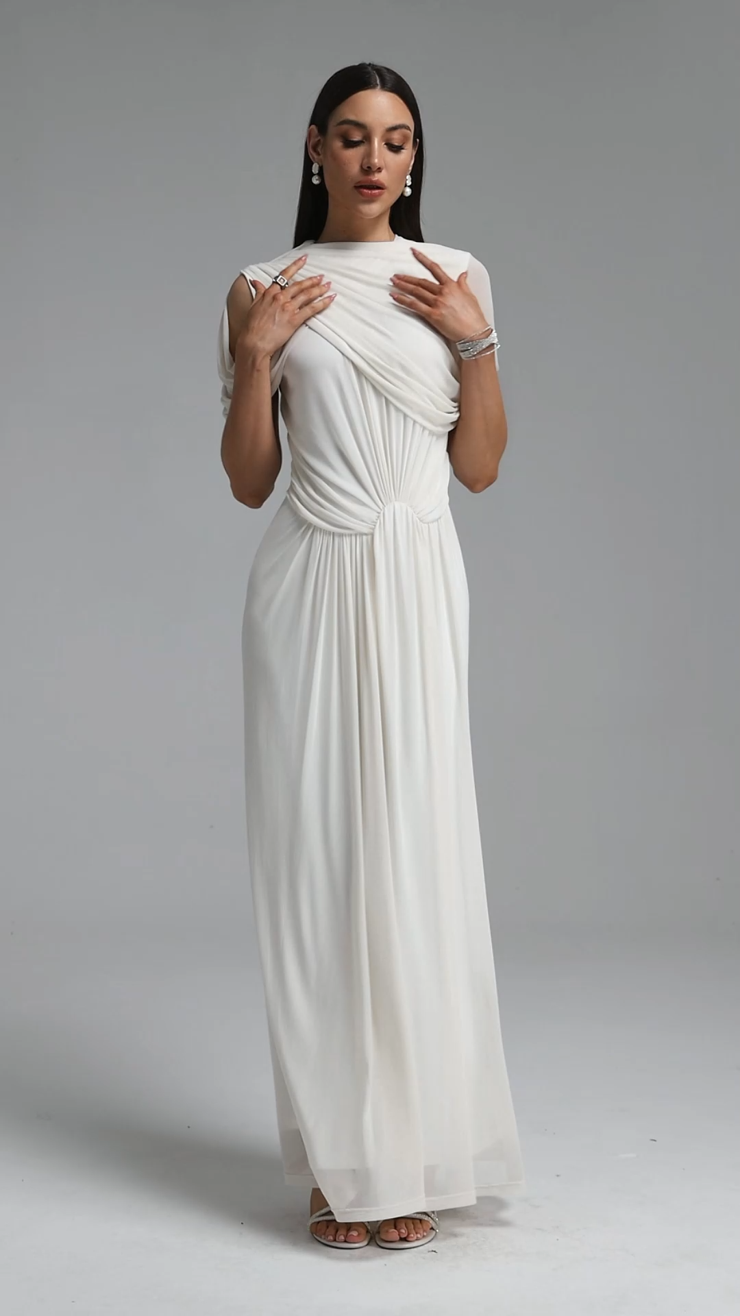 Shea Elegant Draped Twist Knot Maxi Dress