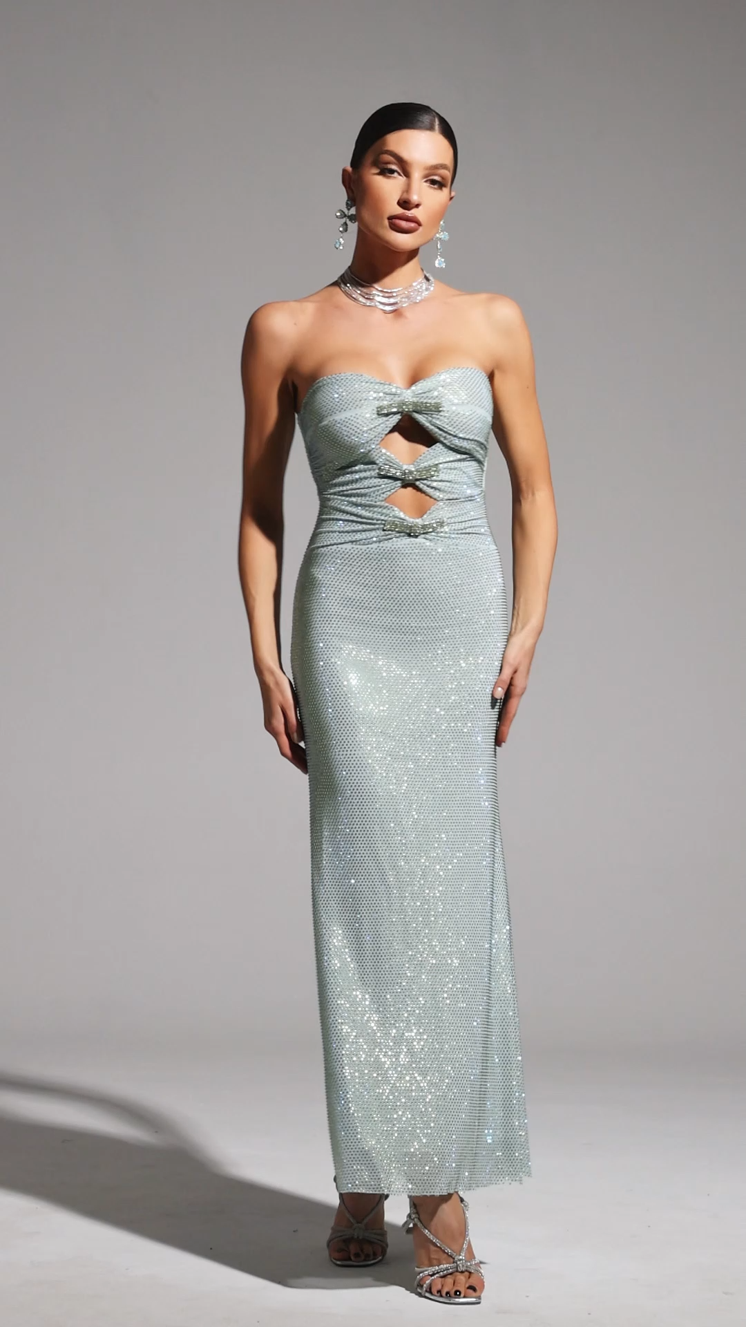 Lexy Strapless Bow Diamond Maxi Dress