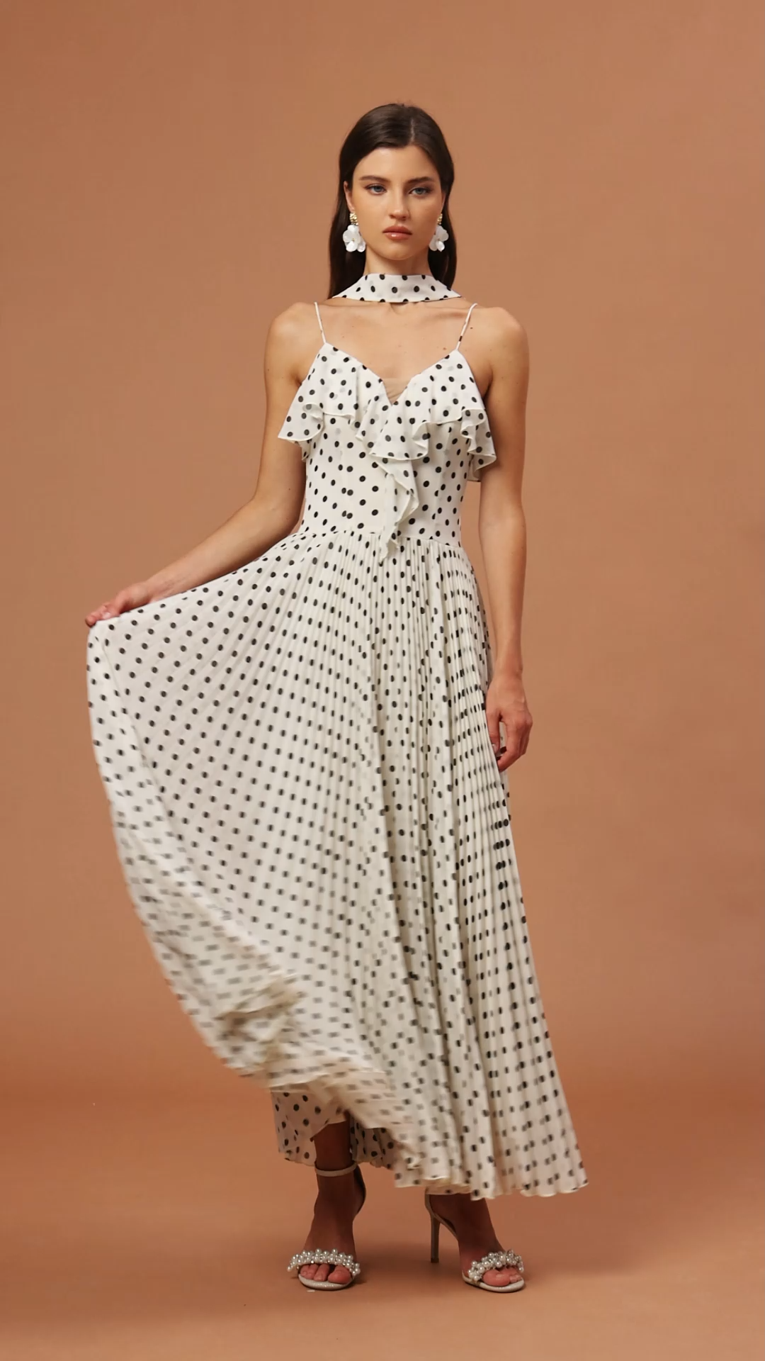 Emmi Halter Folds Folds Dot Printed Maxi Dress
