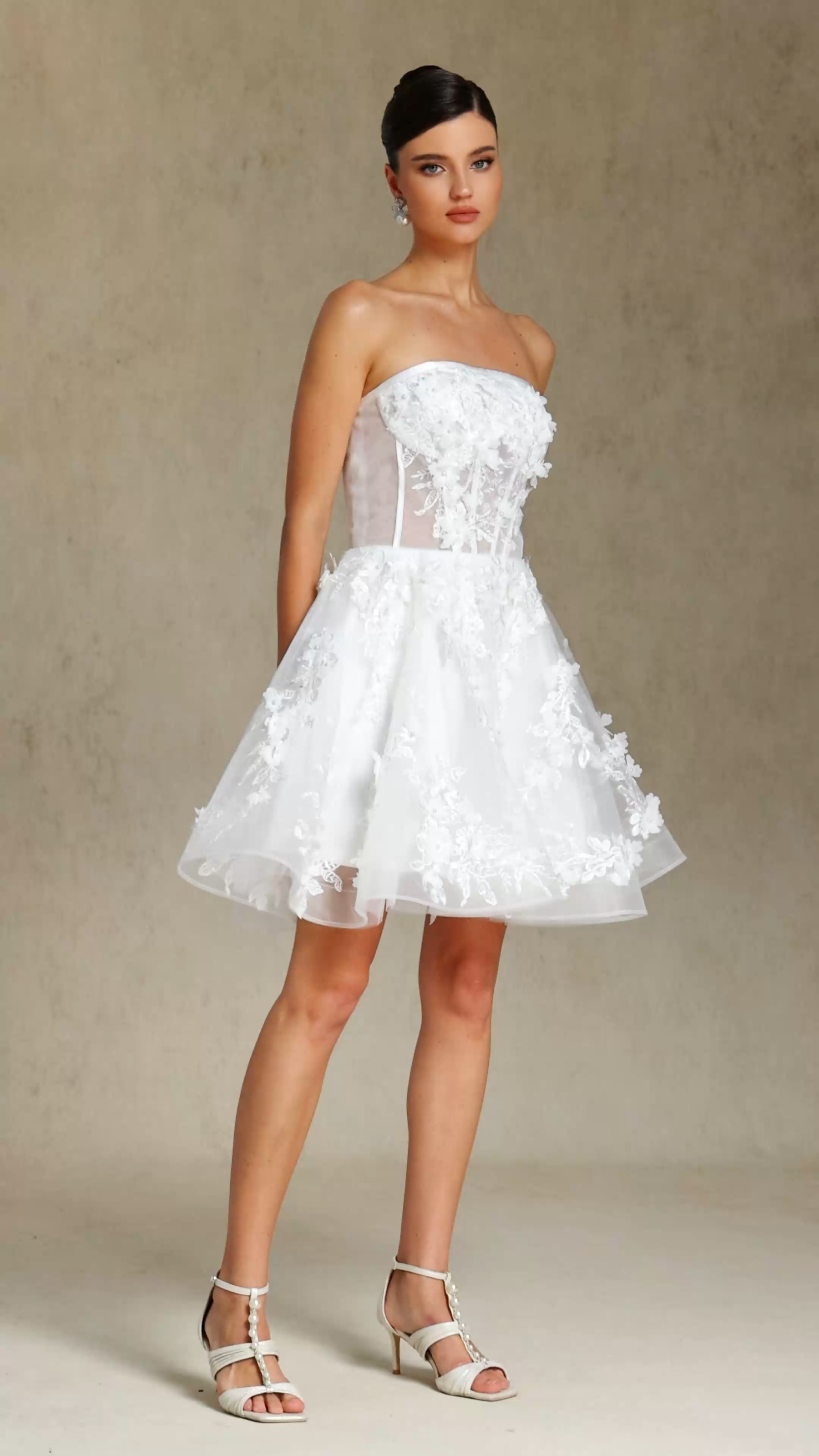 Mishell Strapless lace embroidered mini dress