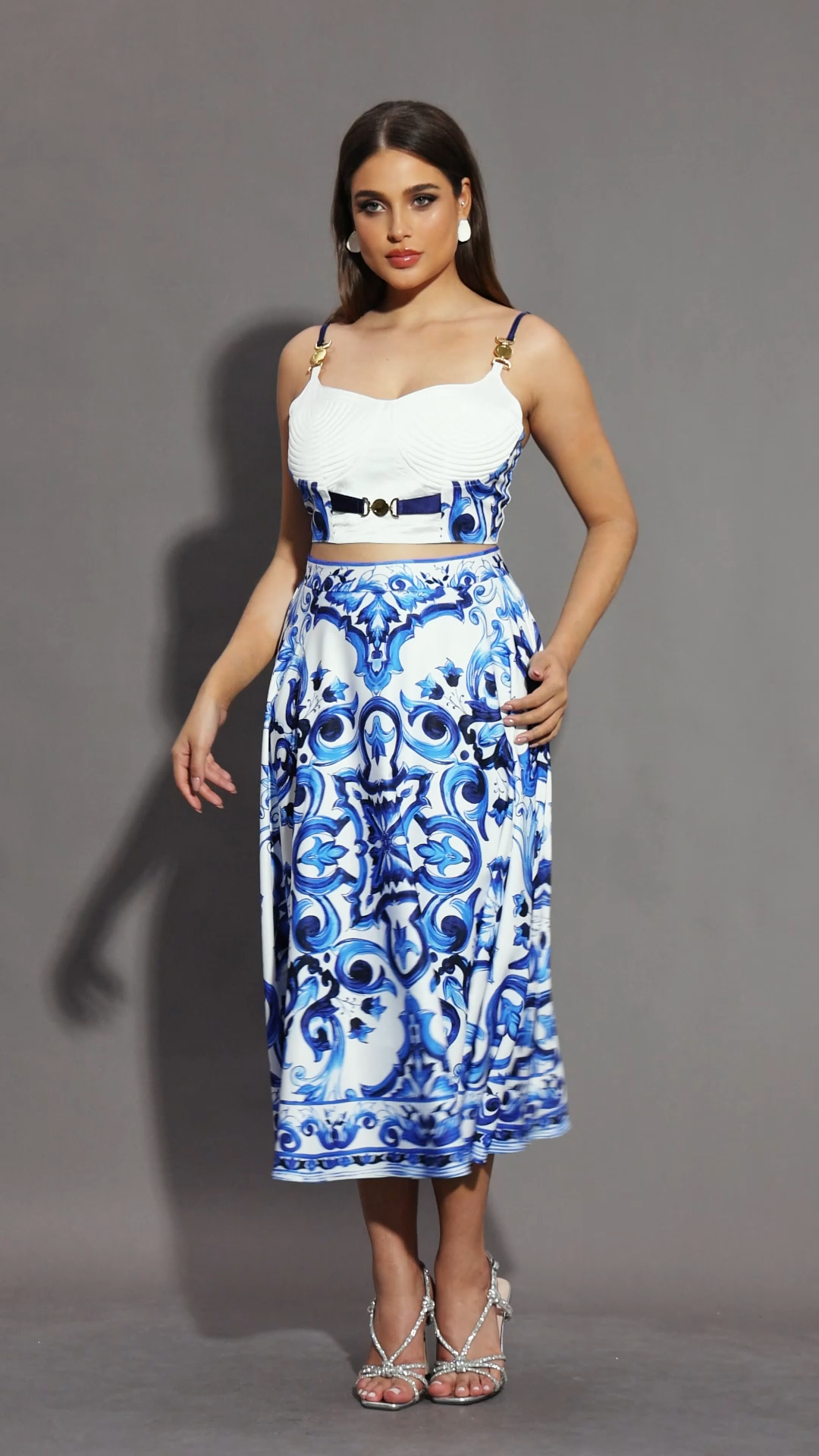 Kaona Halter Floral Printed Top And Skirt Two-Piece Set