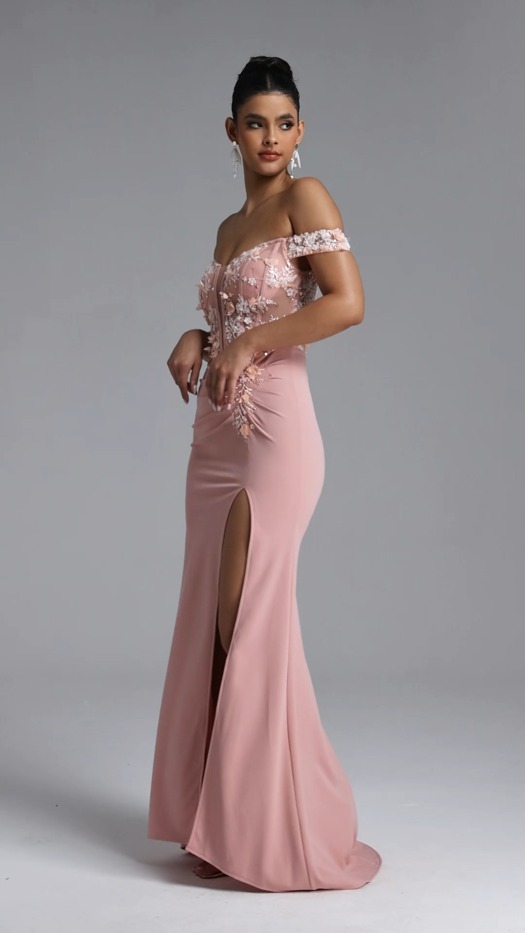 Takila Romantic Tailored Off Shoulder Pleated Floral Maxi Dress