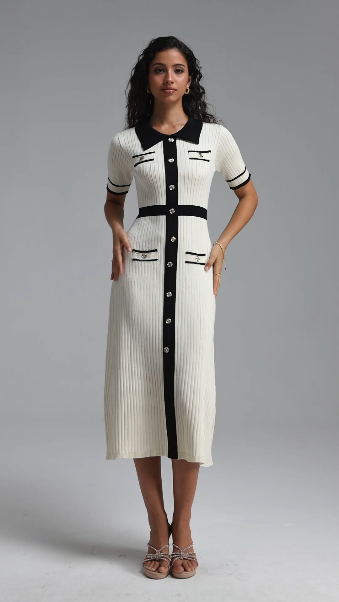 Kamaria Elegant Contour Short Sleeve Knit Midi Dress
