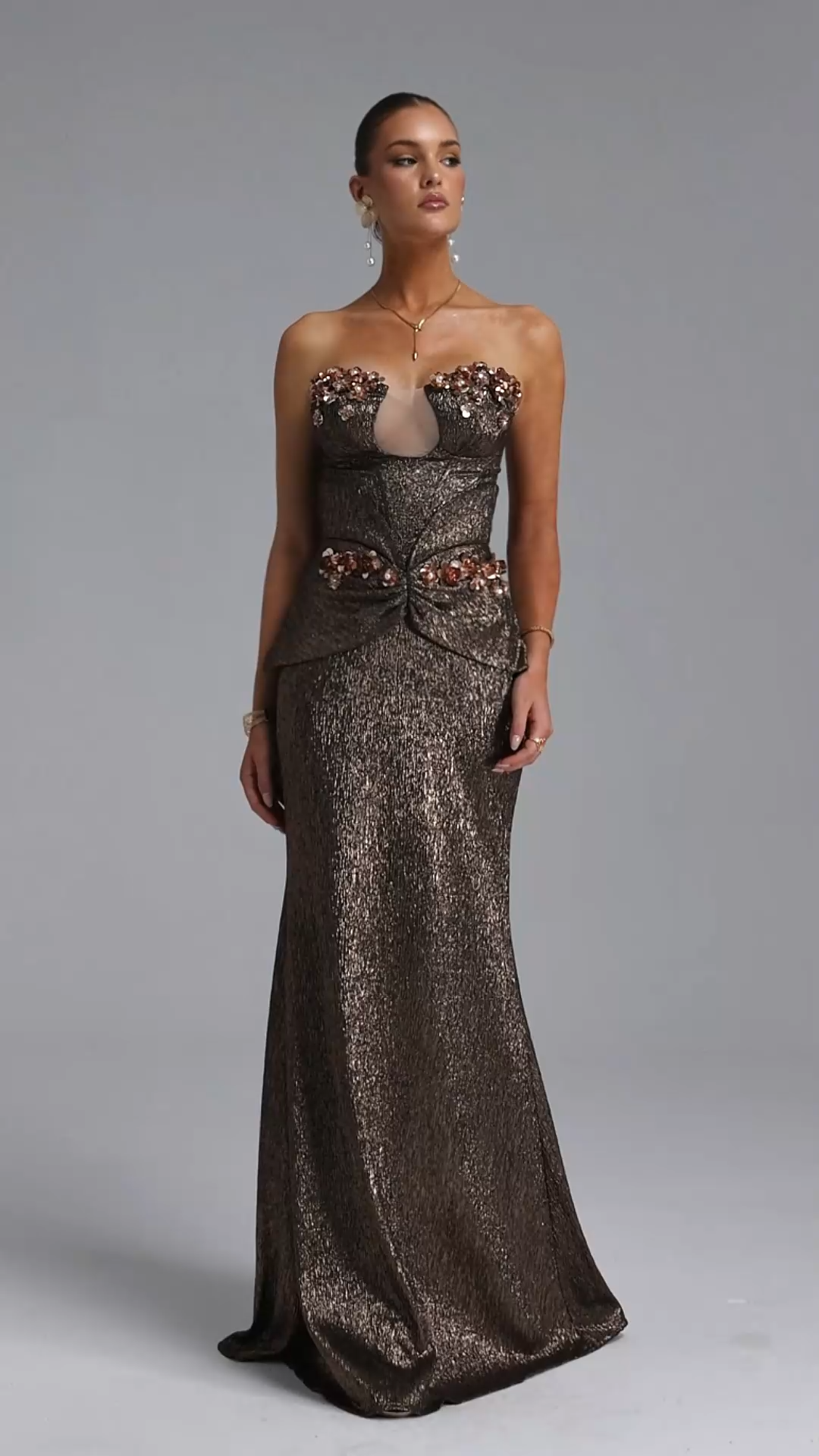 Persasy Glamorous Tailored Strapless Cut Out Floral Maxi Dress