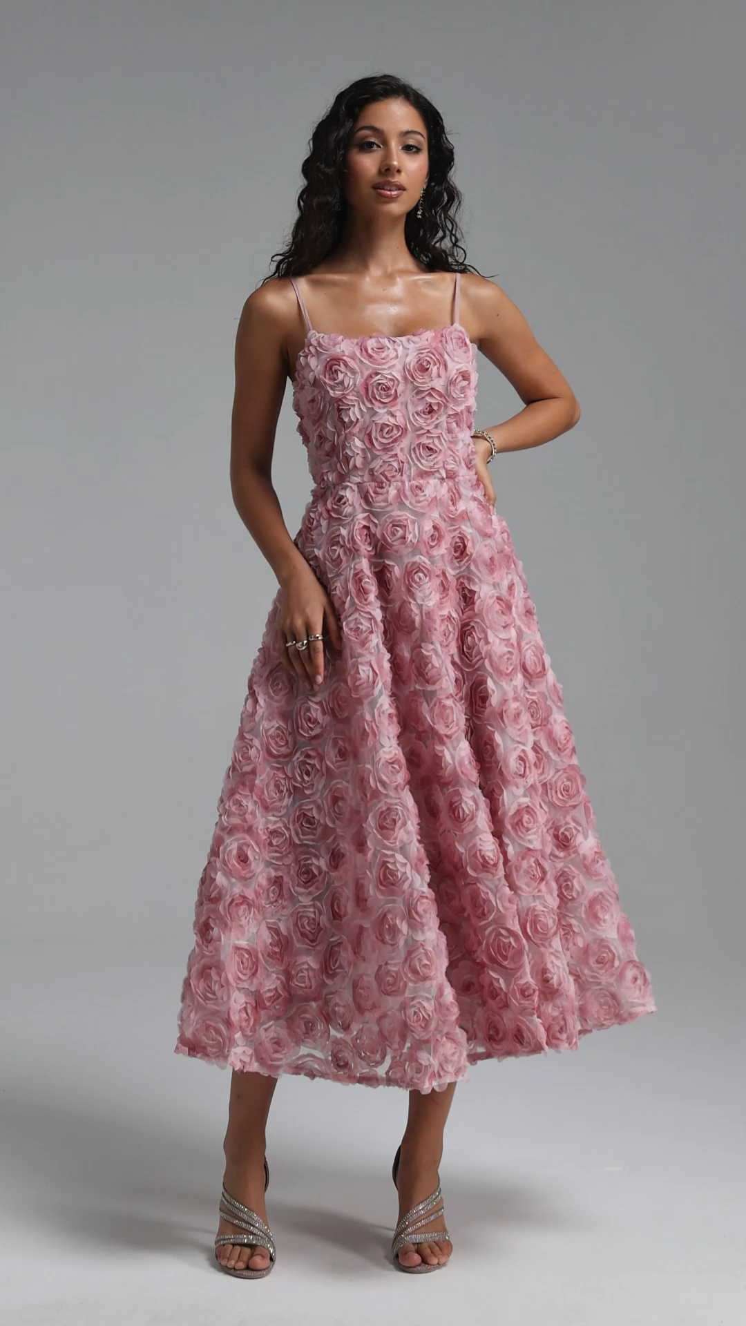 Gani Romantic Flowy Spaghetti Strap Floral Woven Maxi Dress