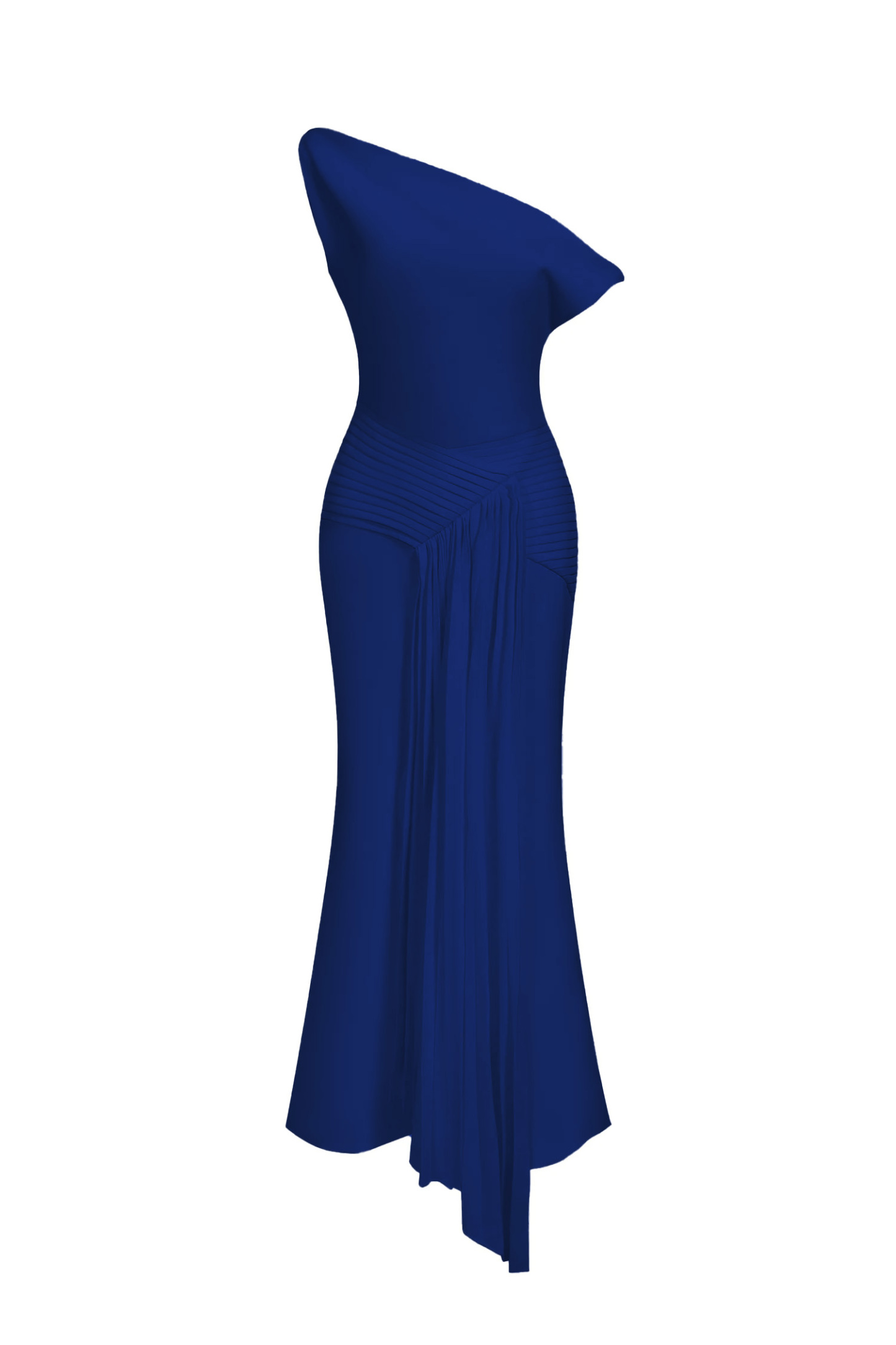 Paulina Oblique Shoulder Sleeveless Folds RoyalBlue Midi Dress