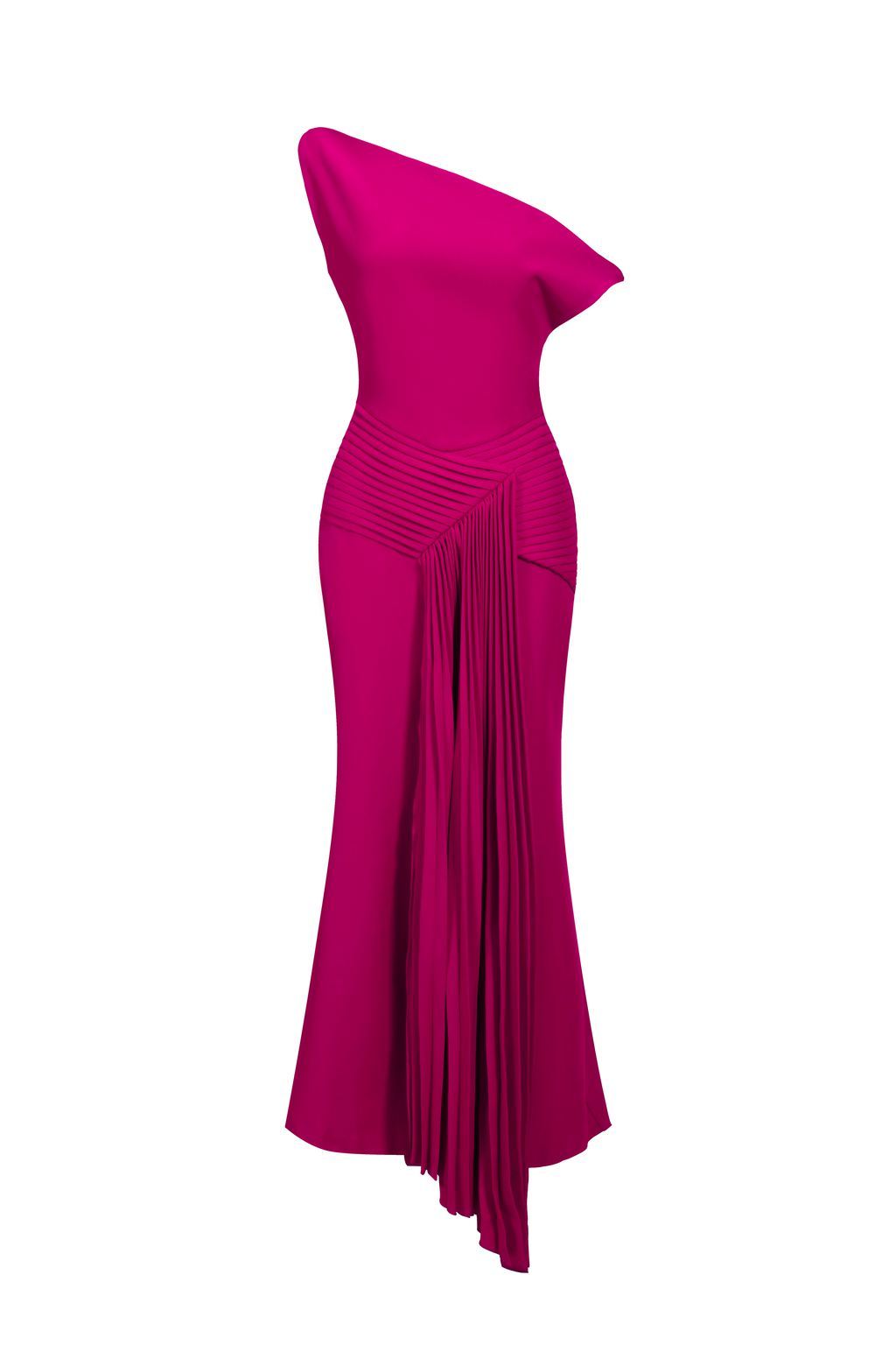 Paulina Oblique Shoulder Sleeveless Folds RosePink Midi Dress