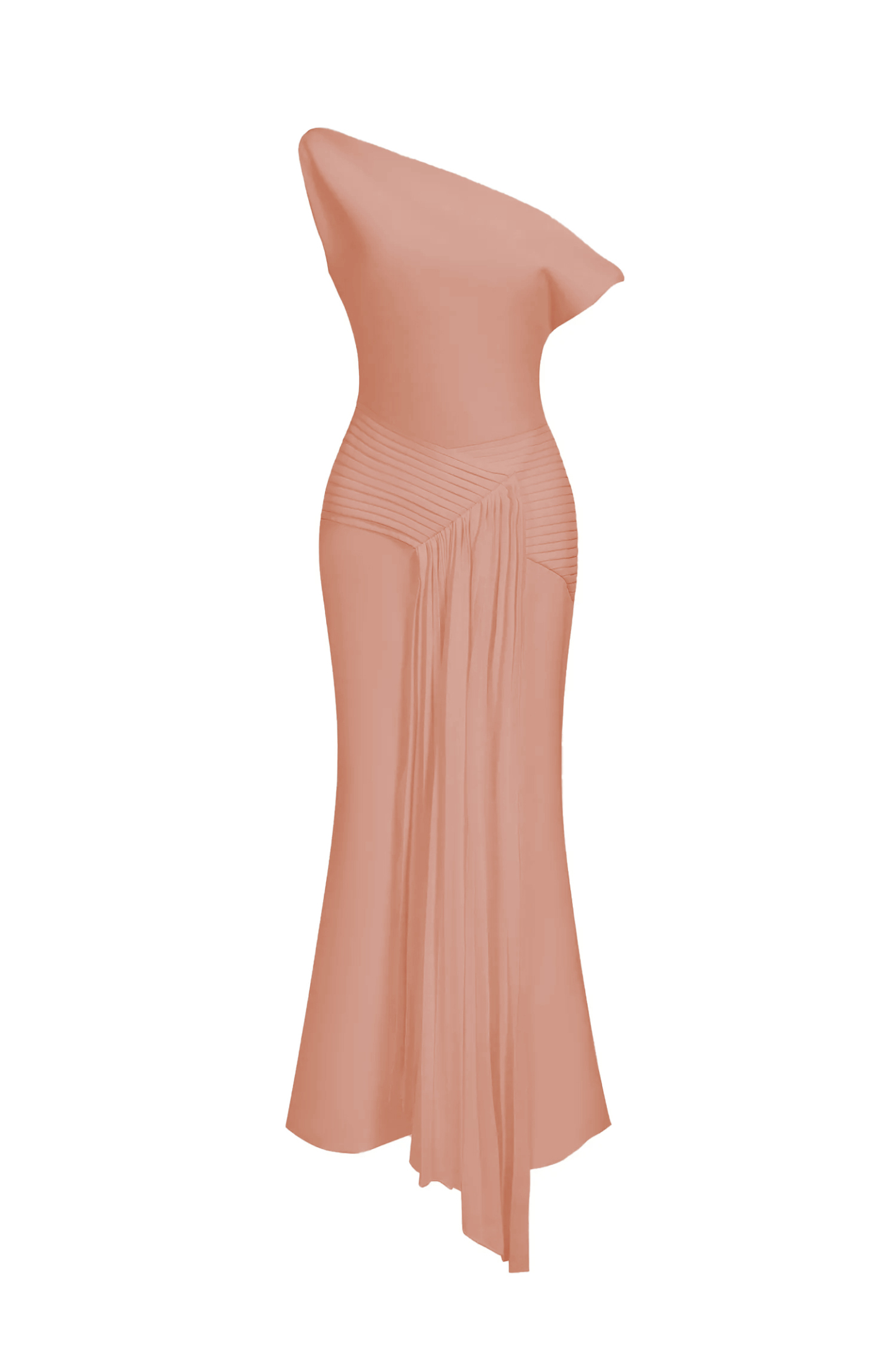 Paulina Oblique Shoulder Sleeveless Folds Pink Midi Dress