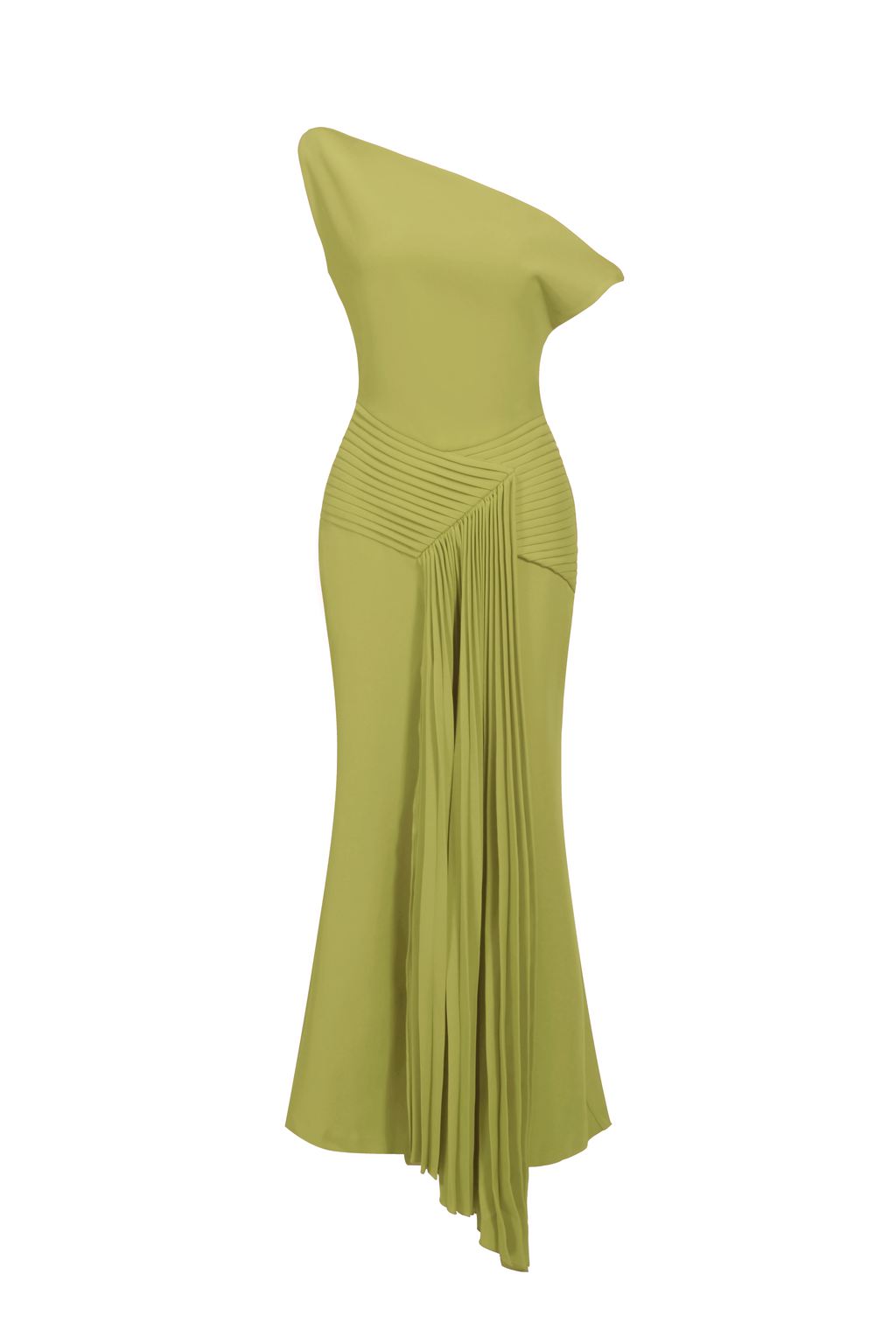 Paulina Oblique Shoulder Sleeveless Folds Mustard Midi Dress