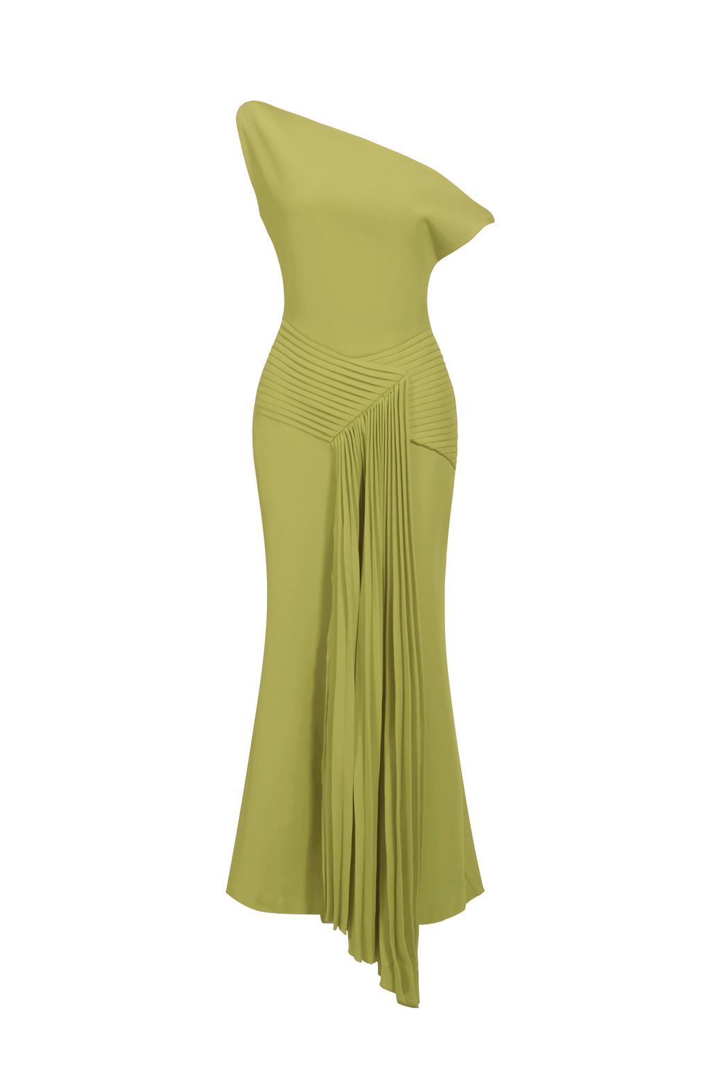 Paulina Oblique Shoulder Sleeveless Folds Mustard Midi Dress