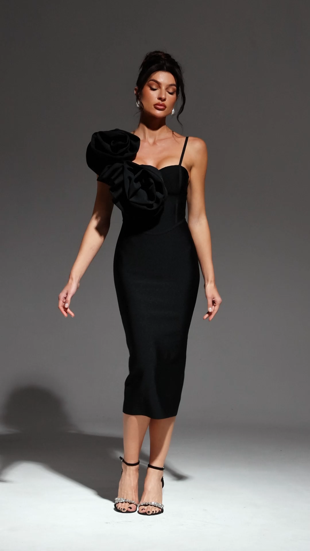 Lzada Halter Flowers Bandage Midi Dress