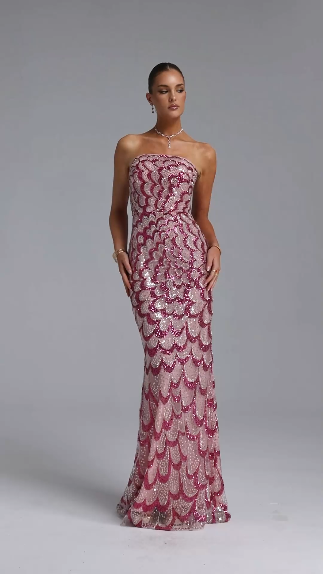 Facia Romantic Contour Strapless Sequin Maxi Dress