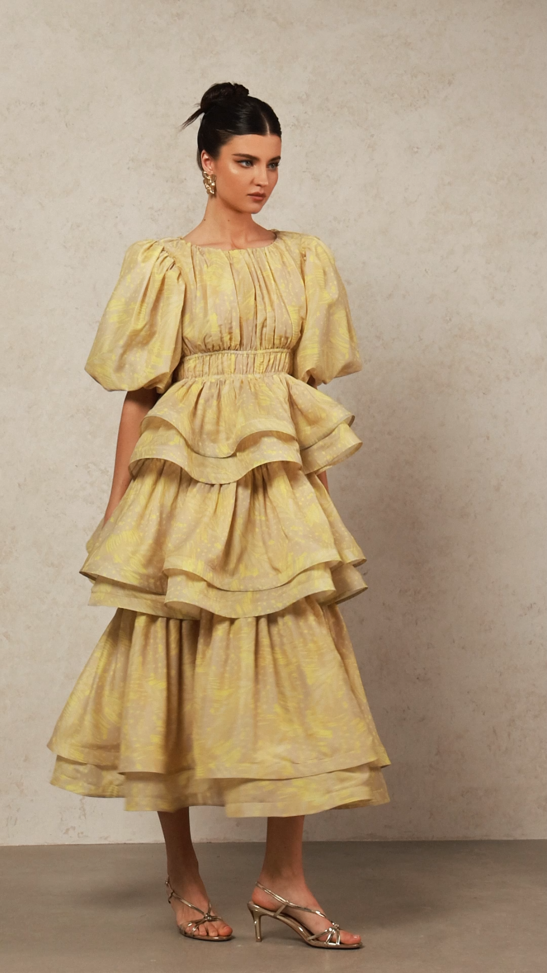 Raanana Round Neck Short Sleeves Printed Layered Maxi Dress