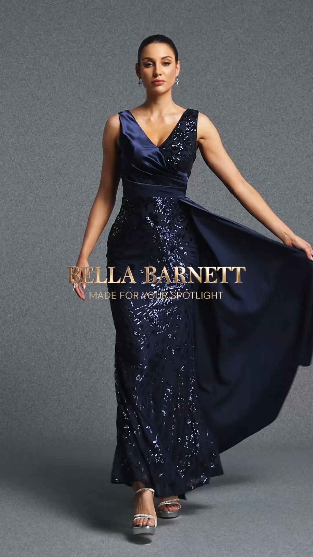 Milo Classic Contour V Neck Sleeveless Sequin Ruched Sash Blue Maxi Dress