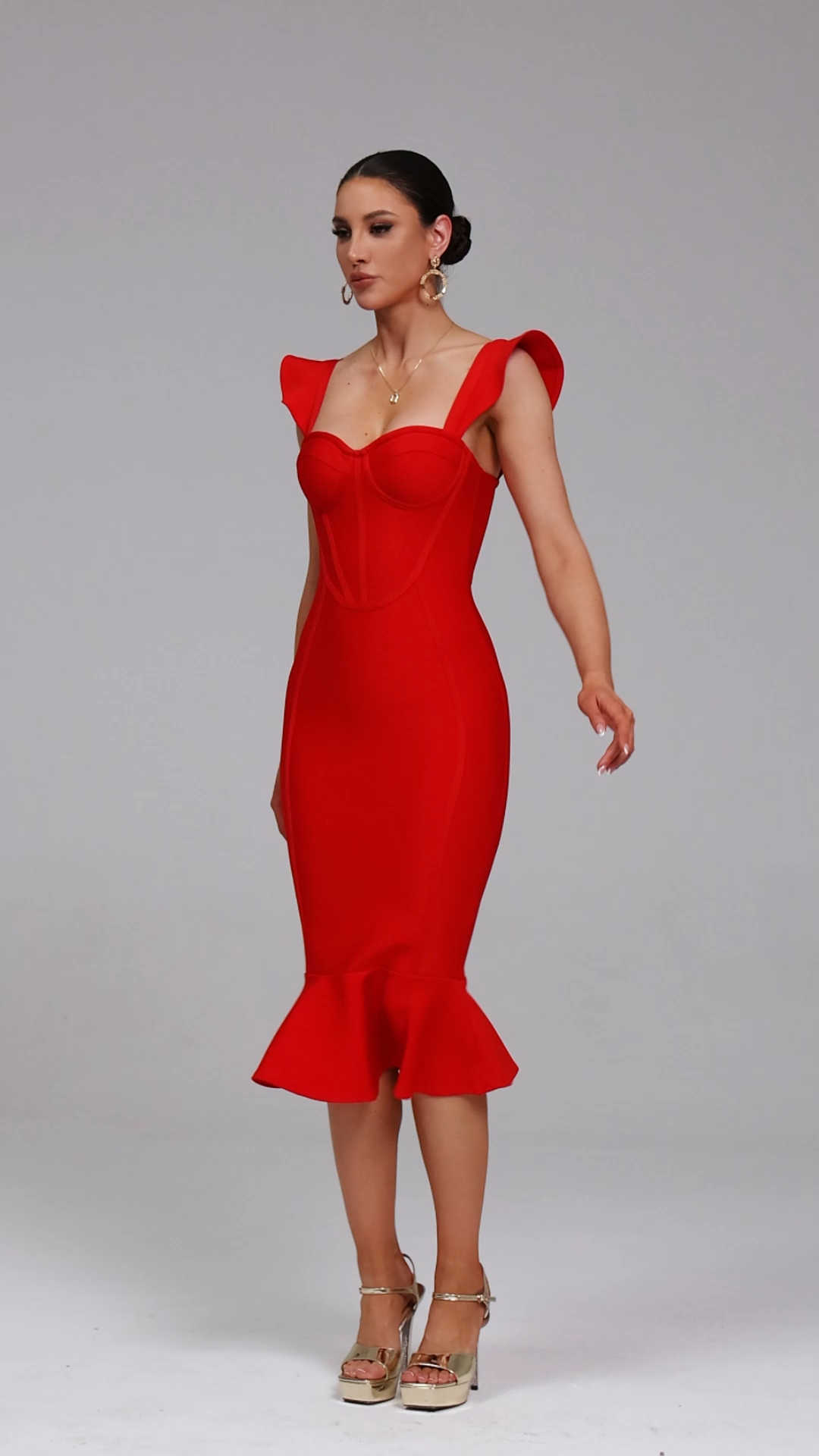 Gema Sleeveless Fishtail Bandage Midi Dress