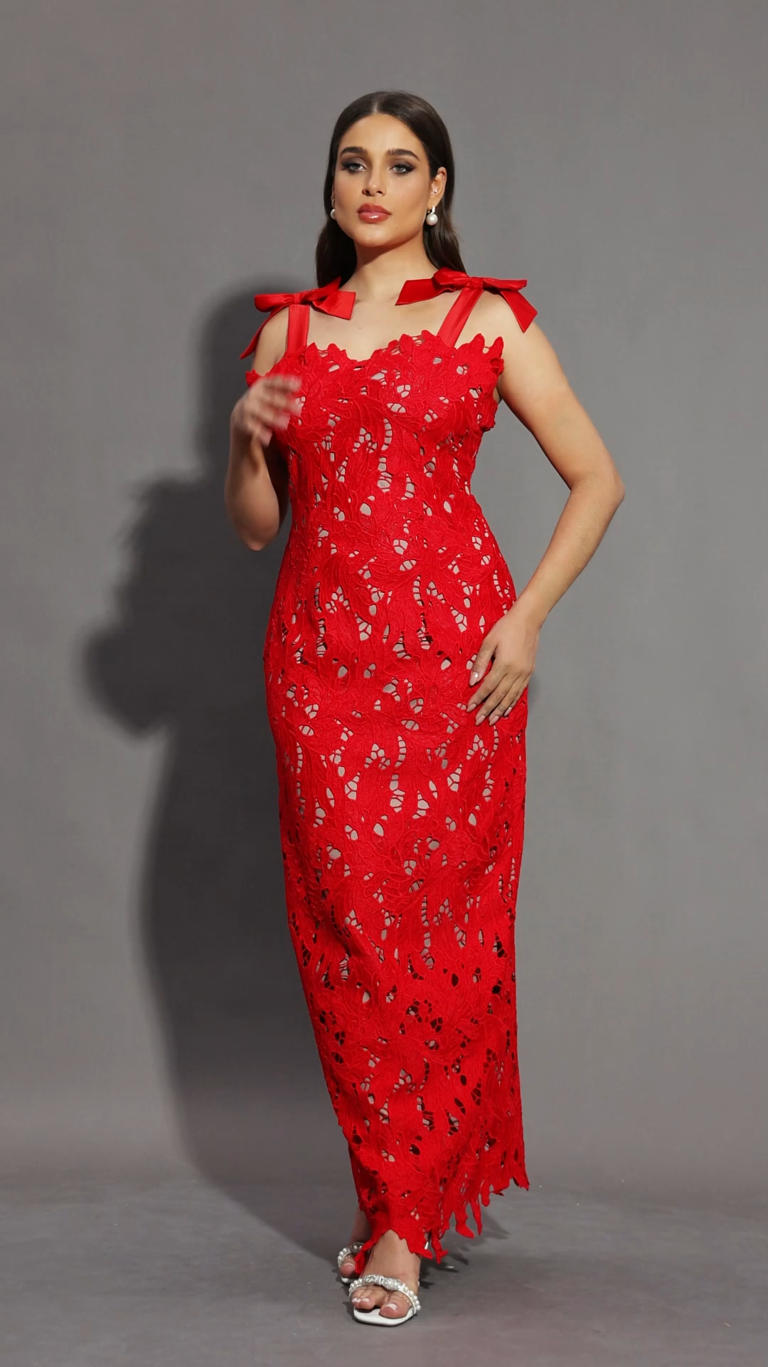 Teela Bows Lace Sleeveless Maxi Dress