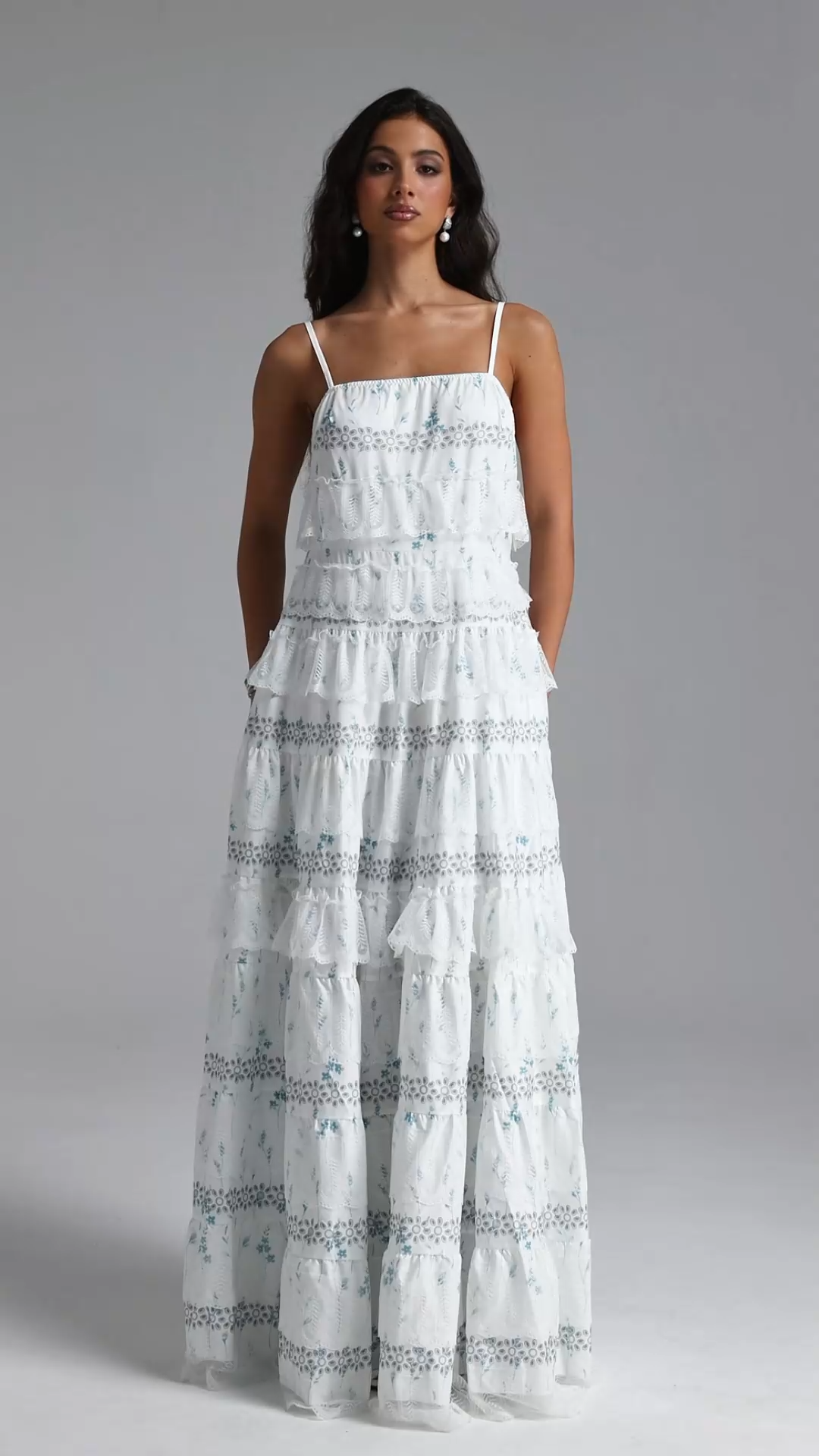 Priscilla Resort Flowy Sleeveless Ruffle Floral Print Woven Maxi Dress