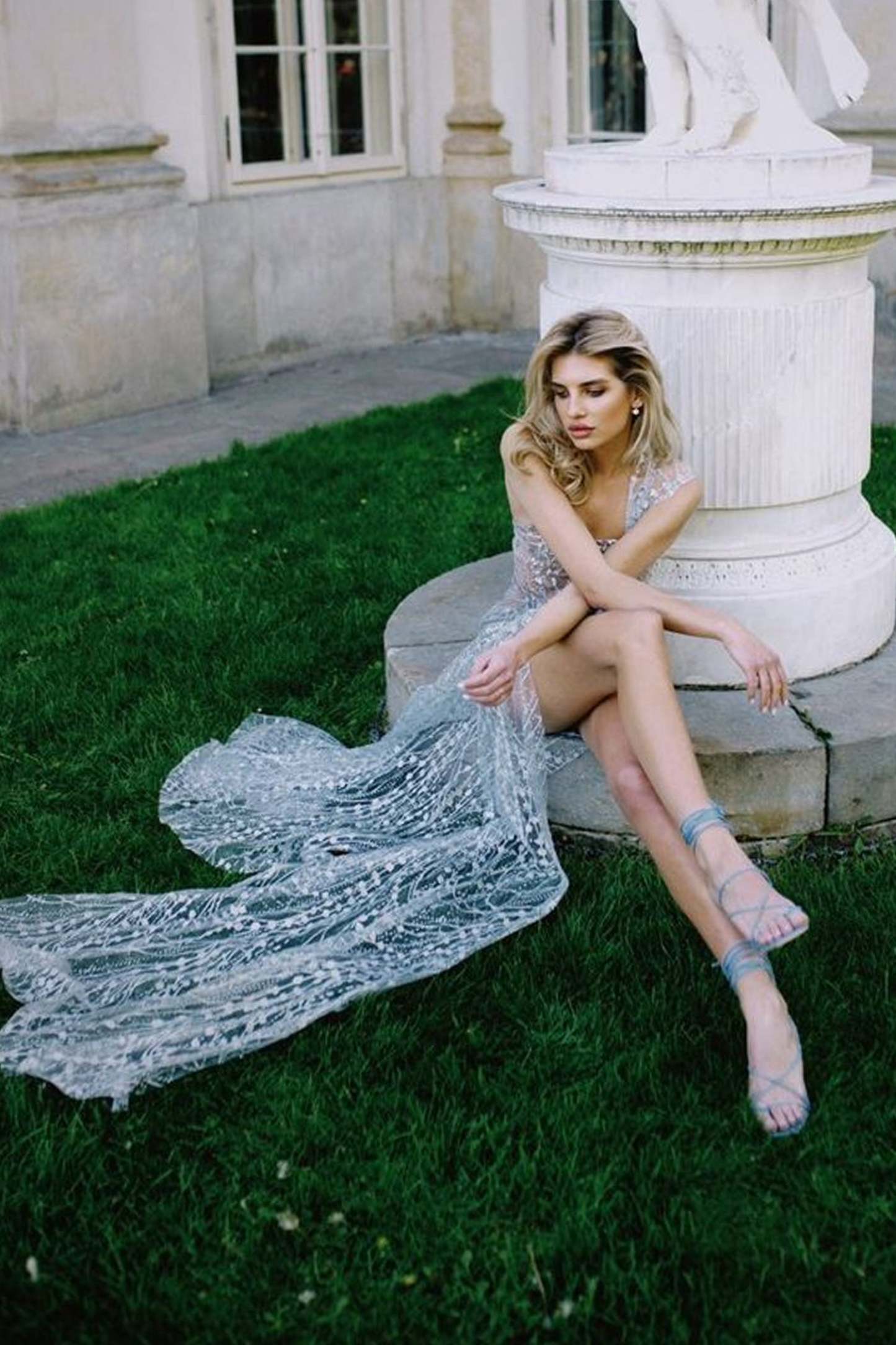 High Slit Mesh Sequin Maxi Dress