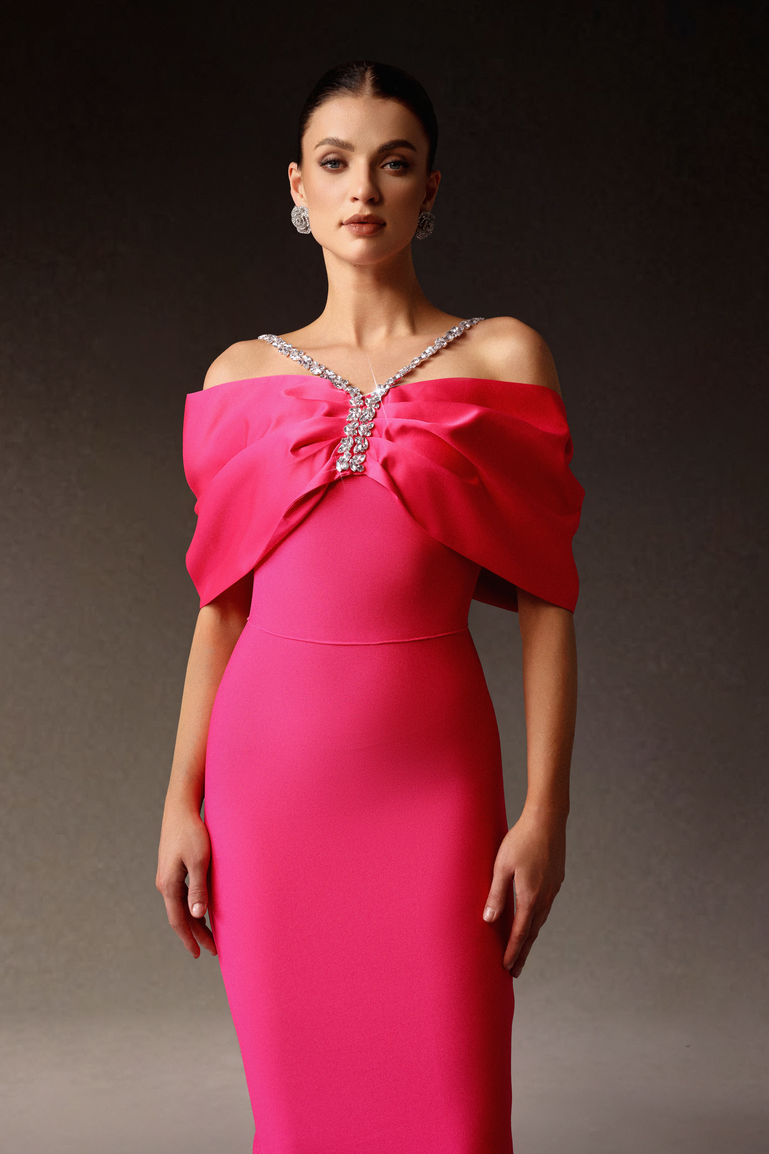 Ginny Off-The-Shoulder Diamond Bandage Maxi Dress