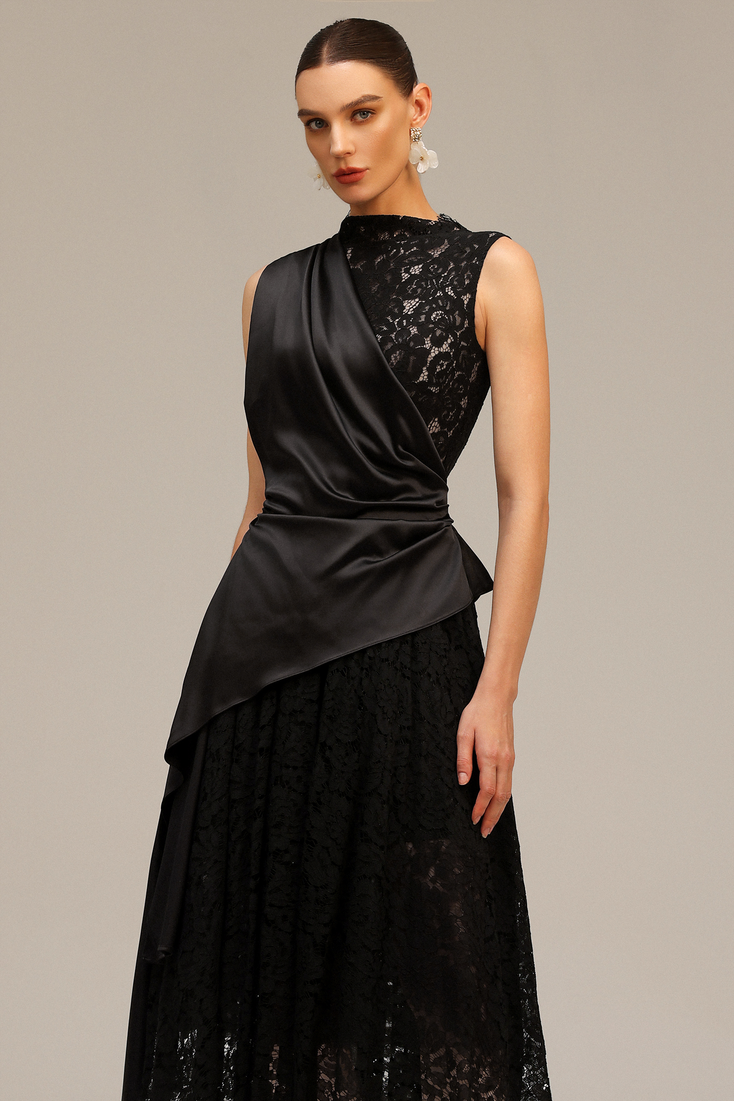 Moto Sleeveless Streamer Lace Midi Dress