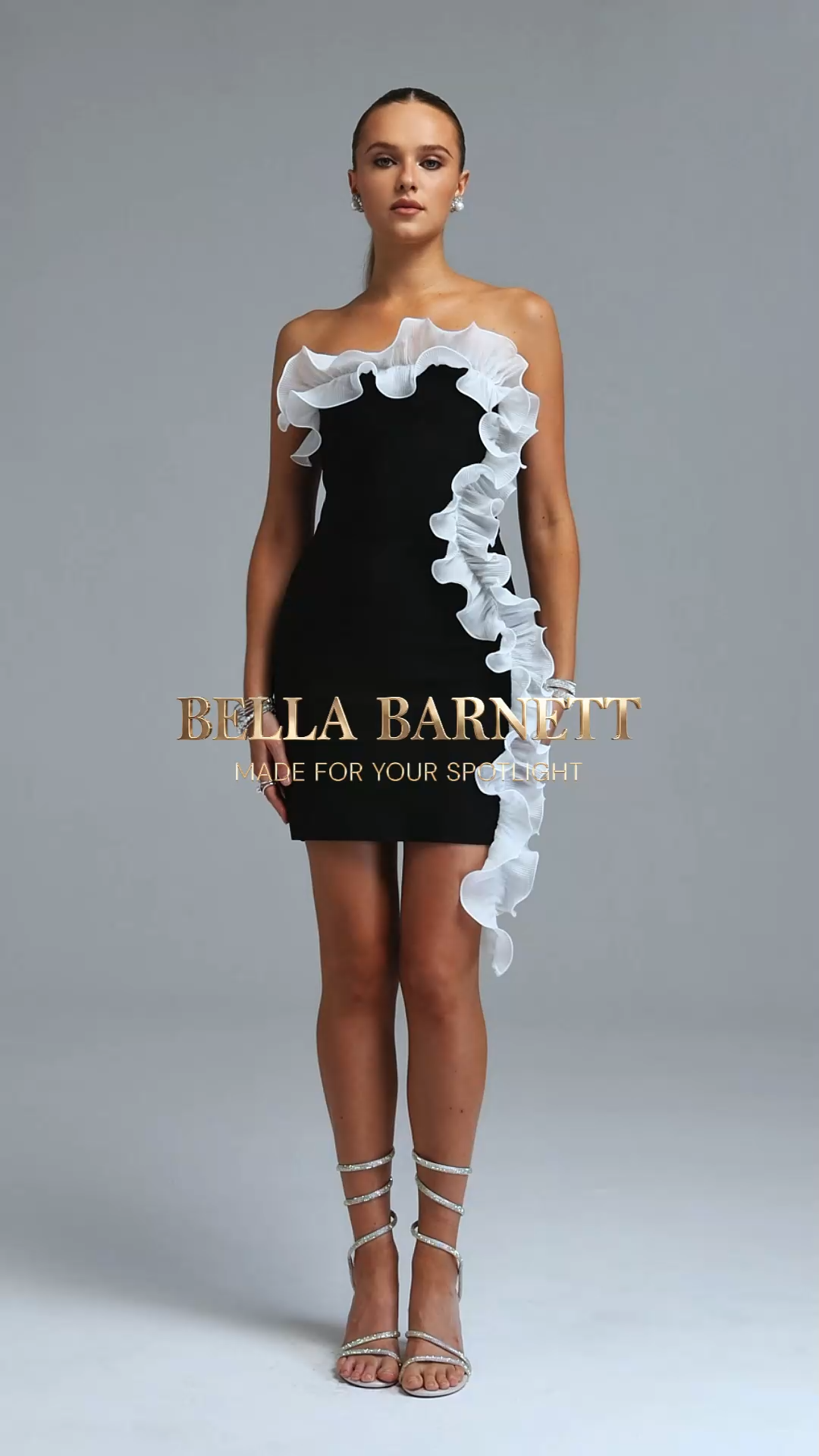 Spola Elegant Slim Strapless Ruffle Bandage Mini Dress
