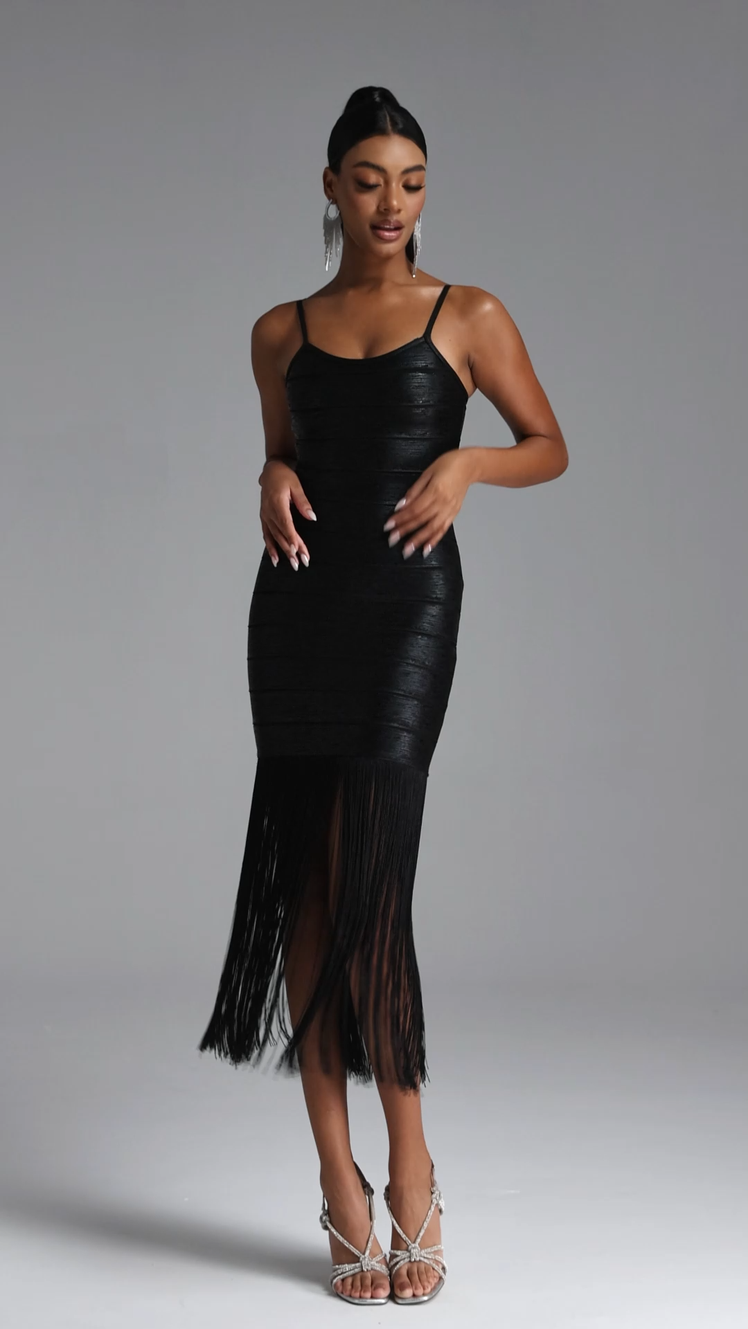 Demere Chic Contour Fringe Bandage Maxi Dress