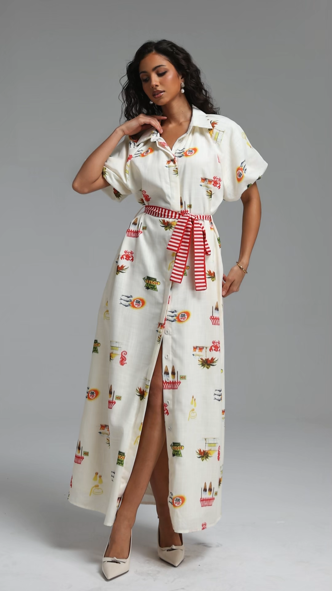 Paulina Resort Tailored Puff Sleeve Print Woven Maxi Dress