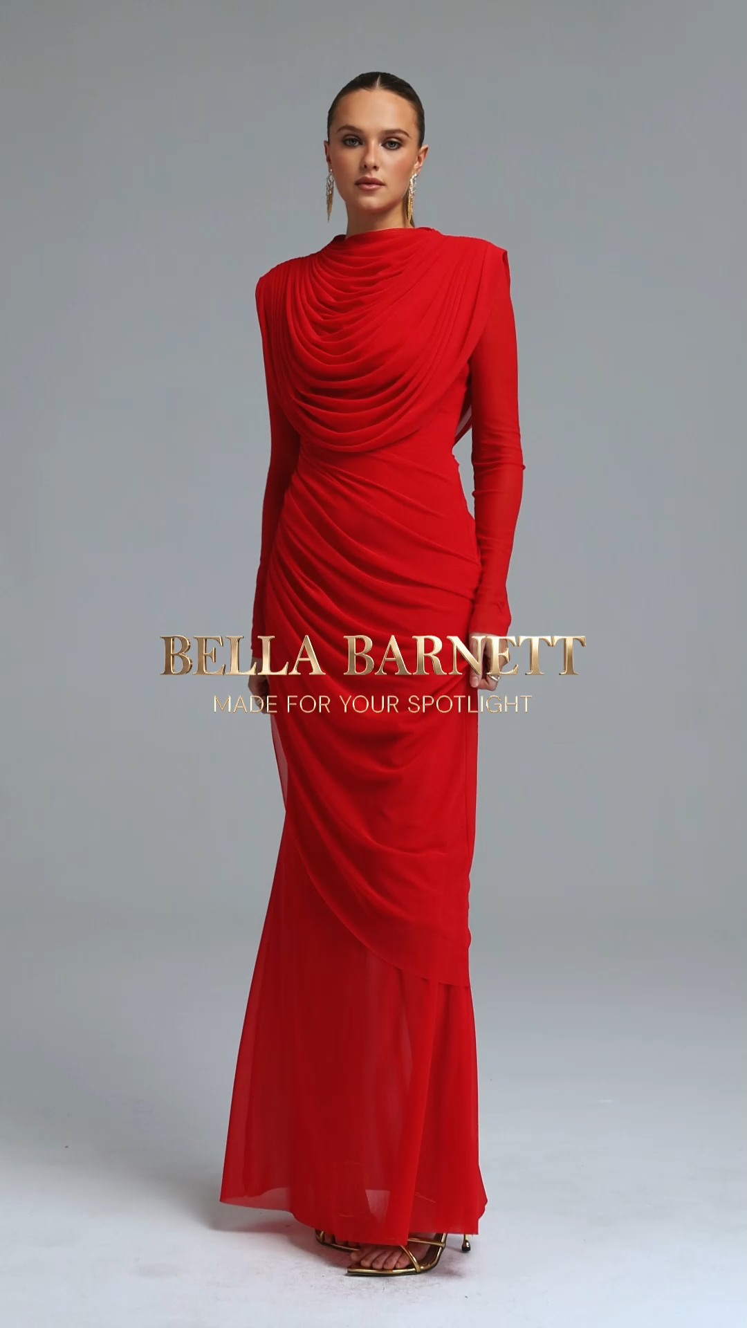Kale Elegant Cinched Waist Long Sleeve Ruched Mermaid Woven Maxi Dress