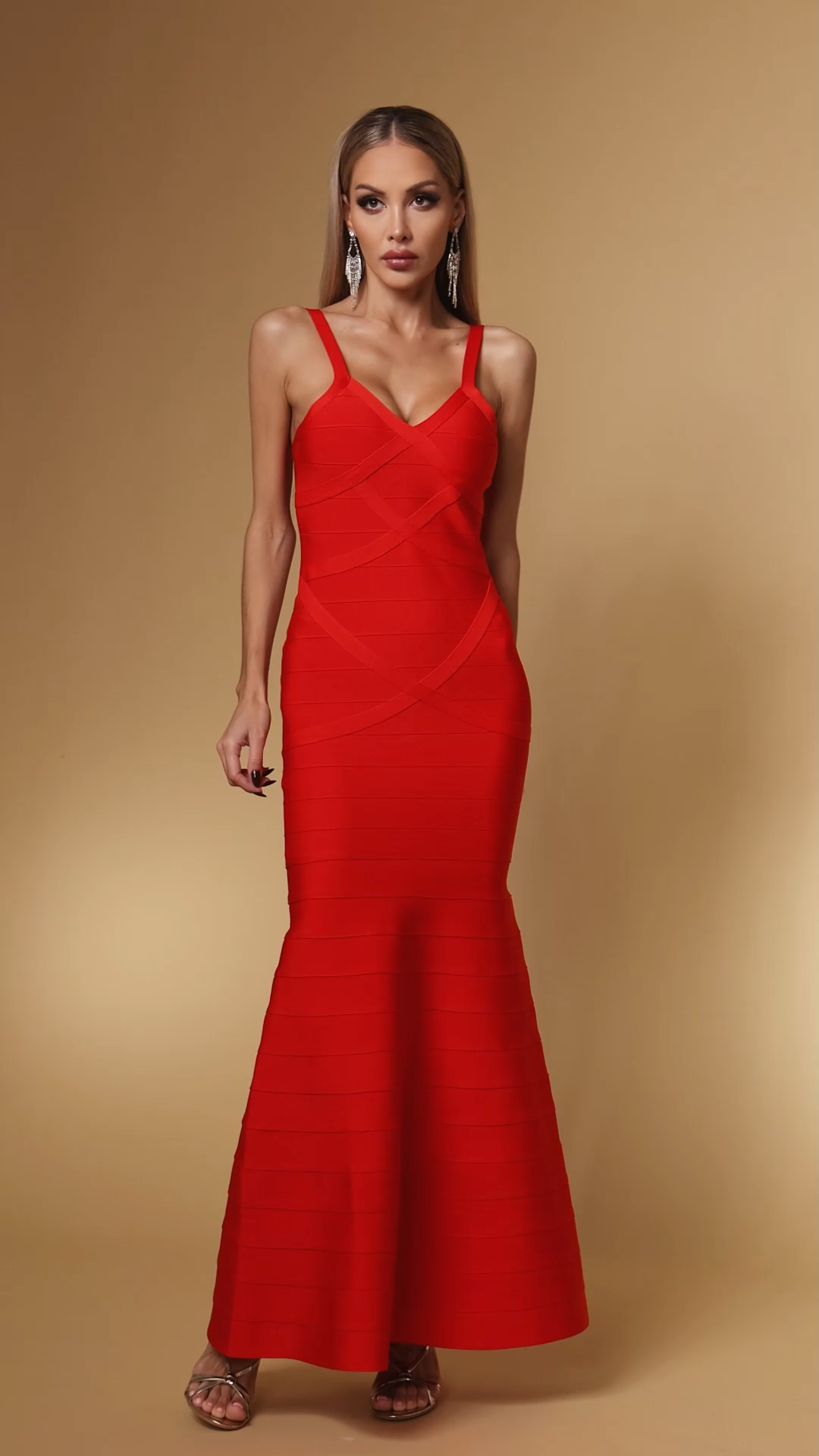 Tiza Sexy Contour V Neck Bandage Maxi Dress