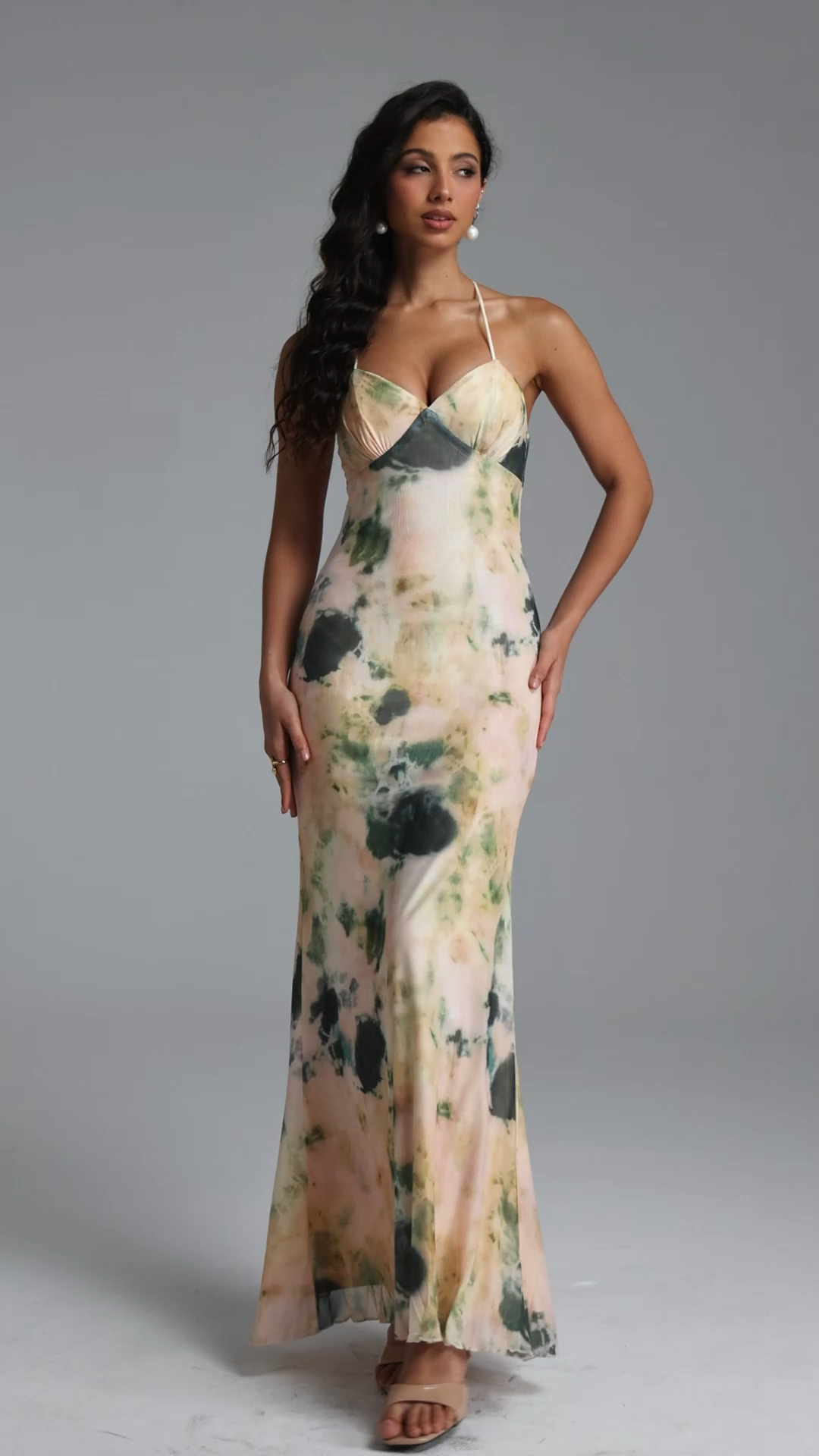 Tatum Resort Contour Sleeveless Print Mesh Maxi dress