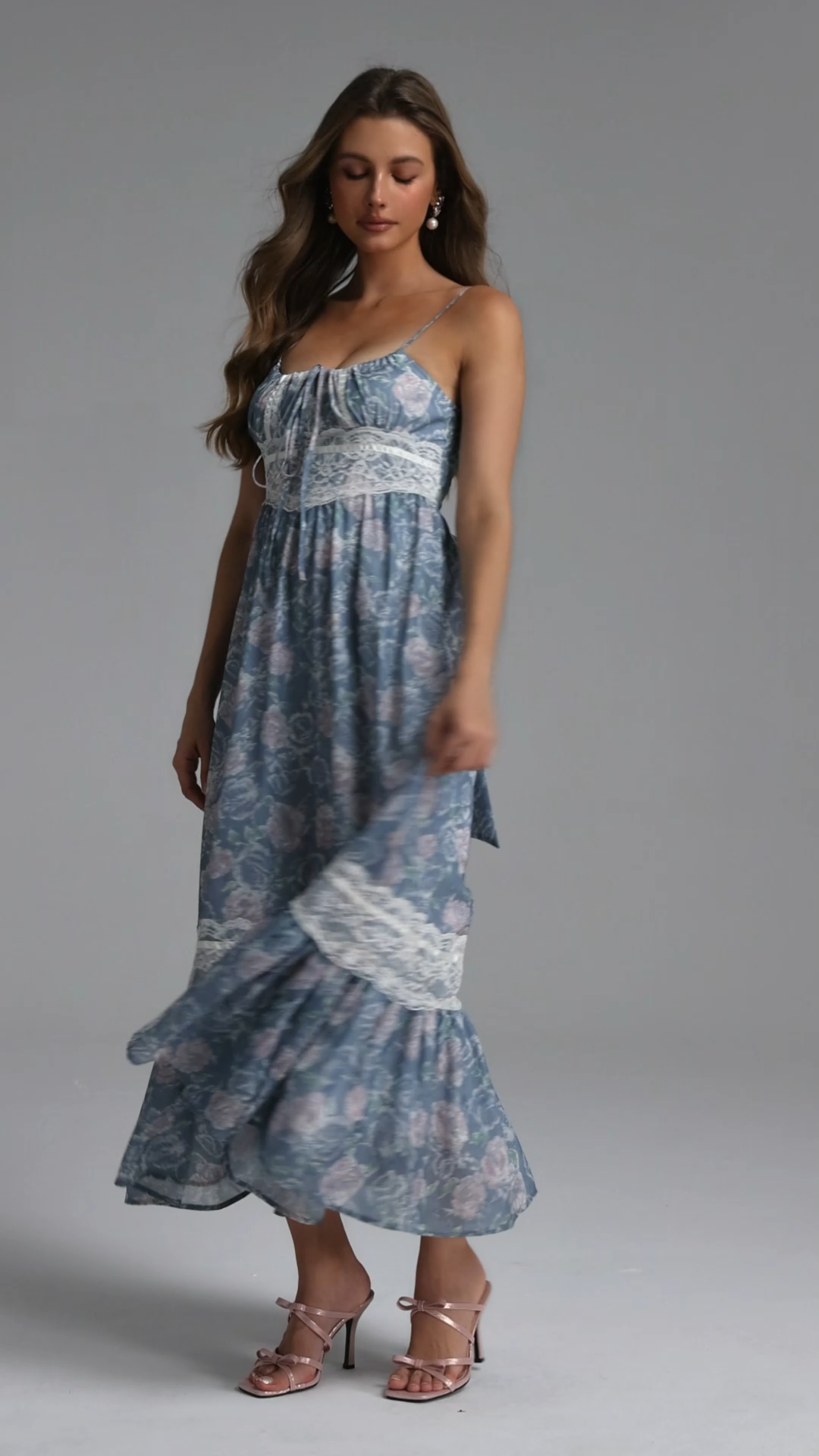 Yalyka Resort Sleeveless Flowy Floral Print Ruched Woven Maxi Dress