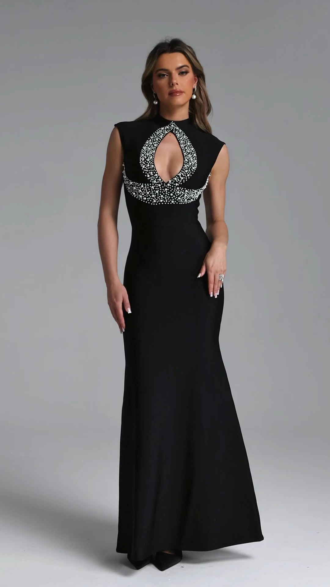 Kyler Glamorous Contour Sleeveless Cut Out Pearl Bandage Maxi Dress