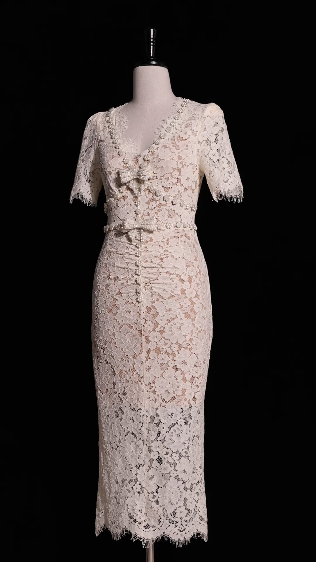 Maisie V-Neck Short Sleeves Bowknot Lace Midi Dress