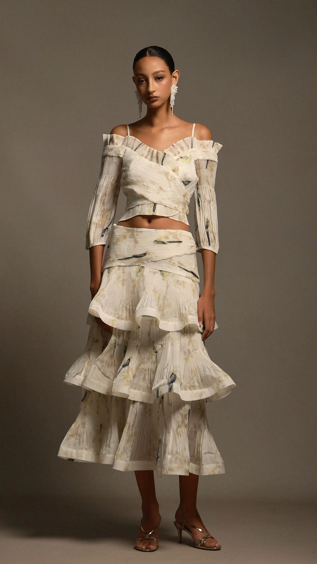 Shelby Halter Printed Folds Top And Skirt Two-Piece Set