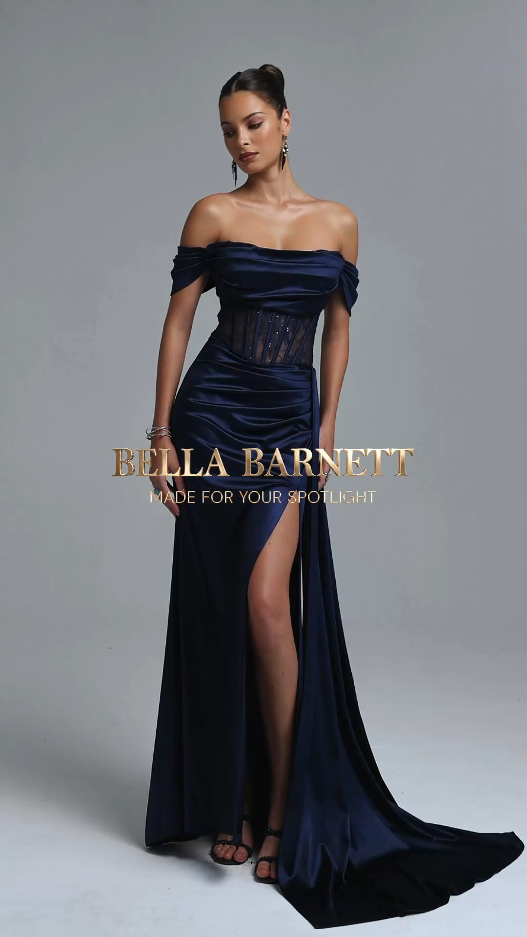 Shardae Elegant Contour Off Shoulder Ruched Lace Satin Maxi Dress