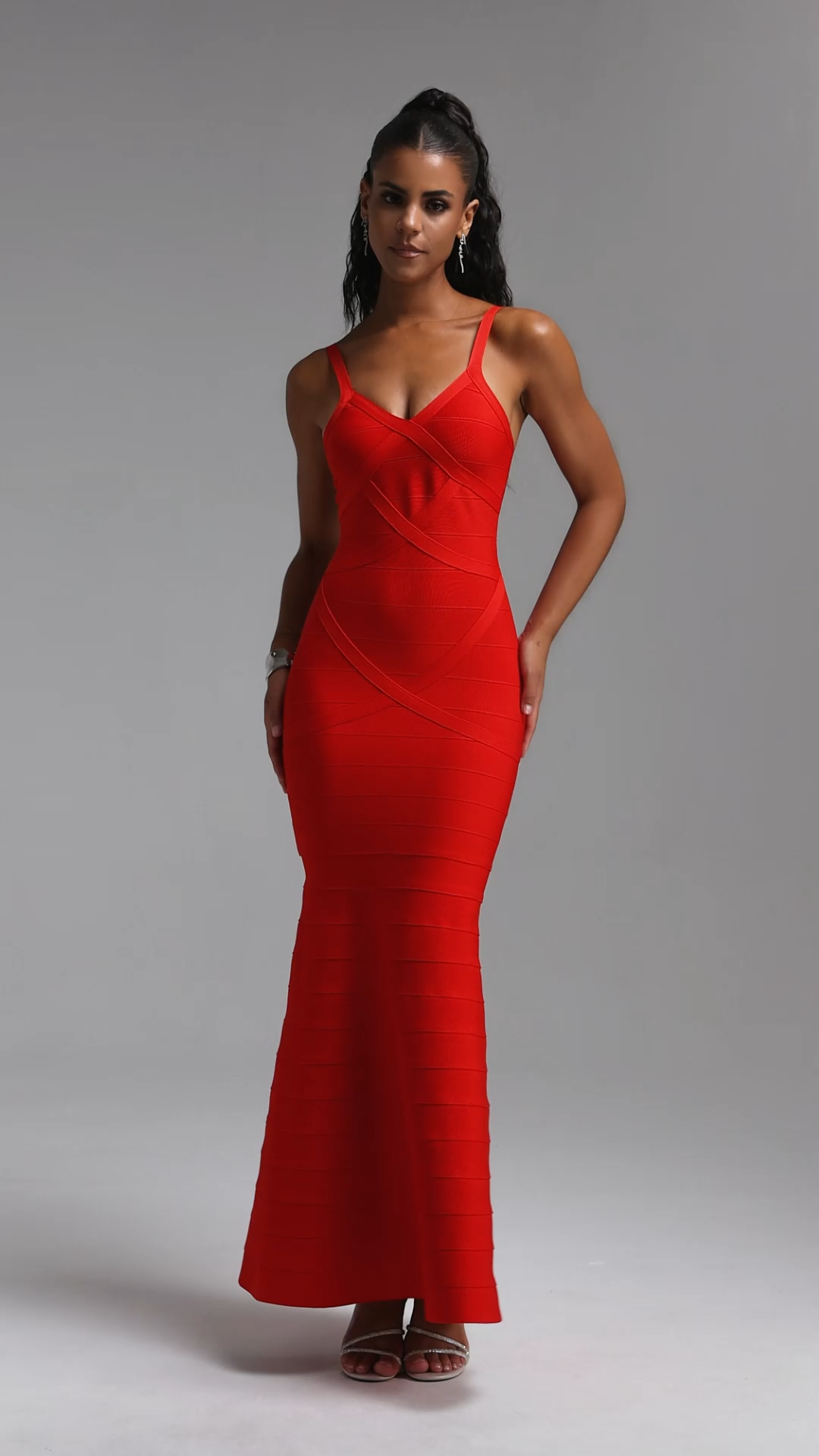 Tiza Sexy Contour V Neck Bandage Maxi Dress