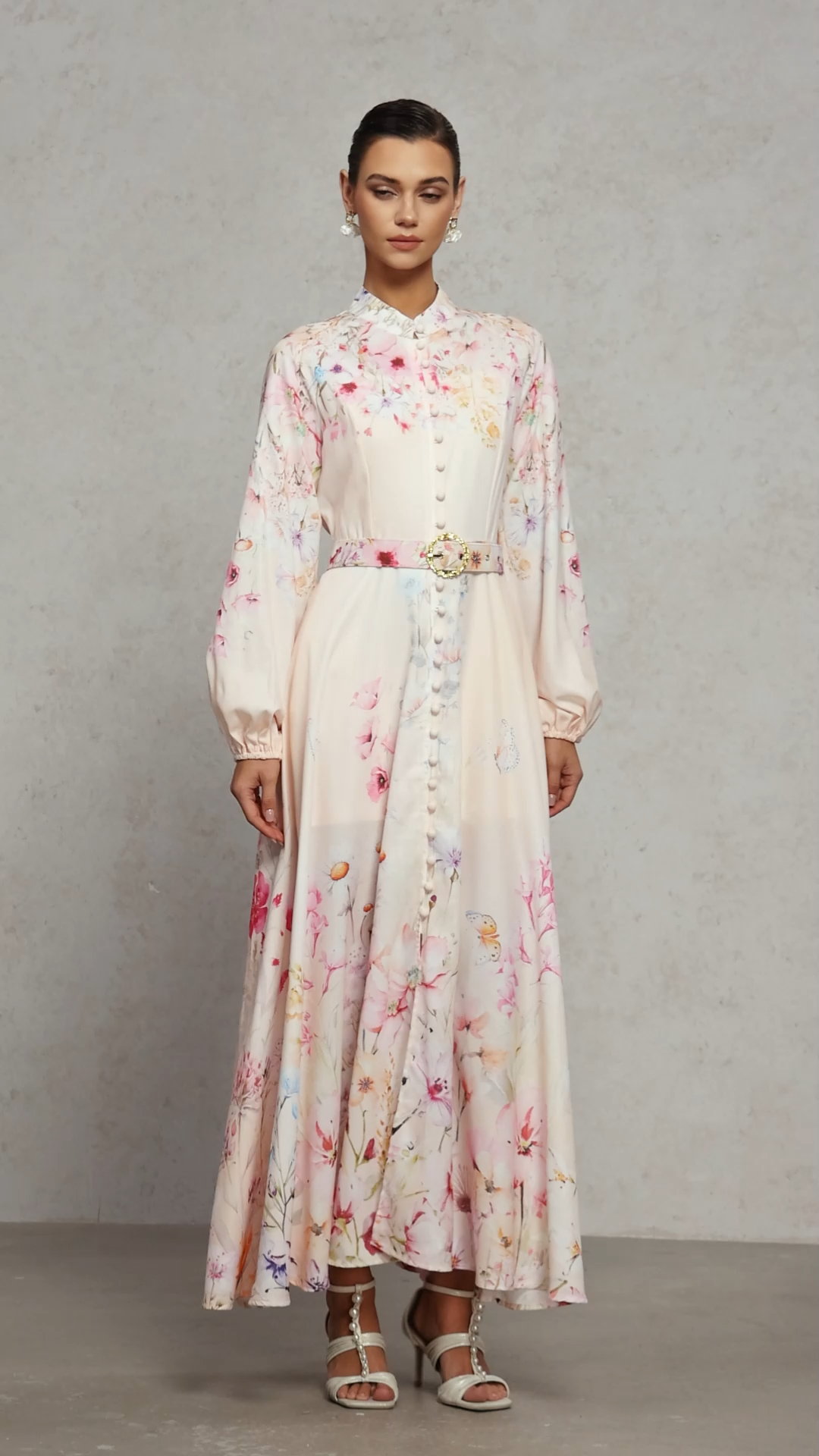 Kayley Resort Flowy Long Sleeve Printed Woven Maxi Dress