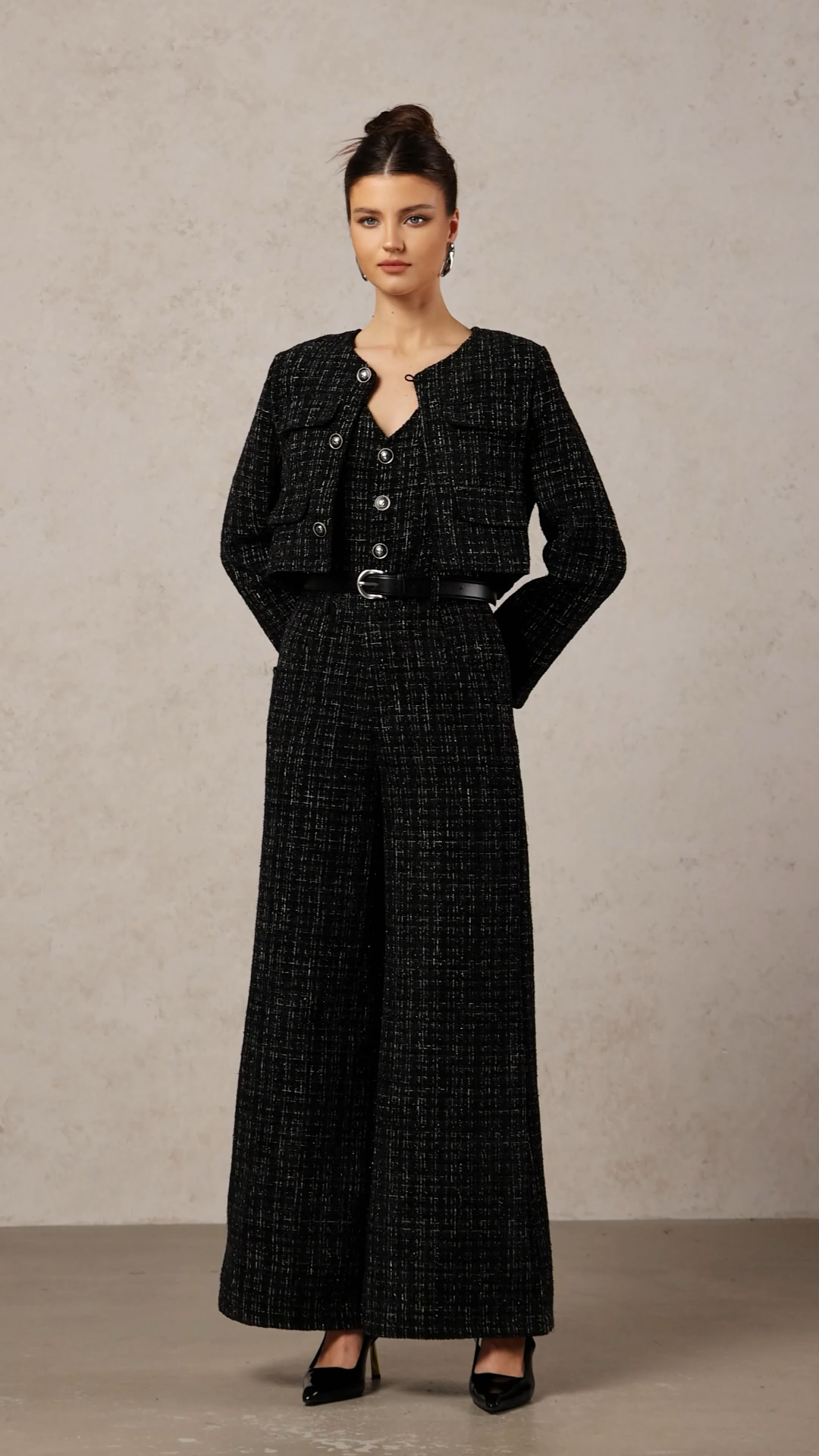 Zerasa Classic Tailored Long Sleeve Blazer And Sleeveless Jumpsuit Woven Two-Piece Set