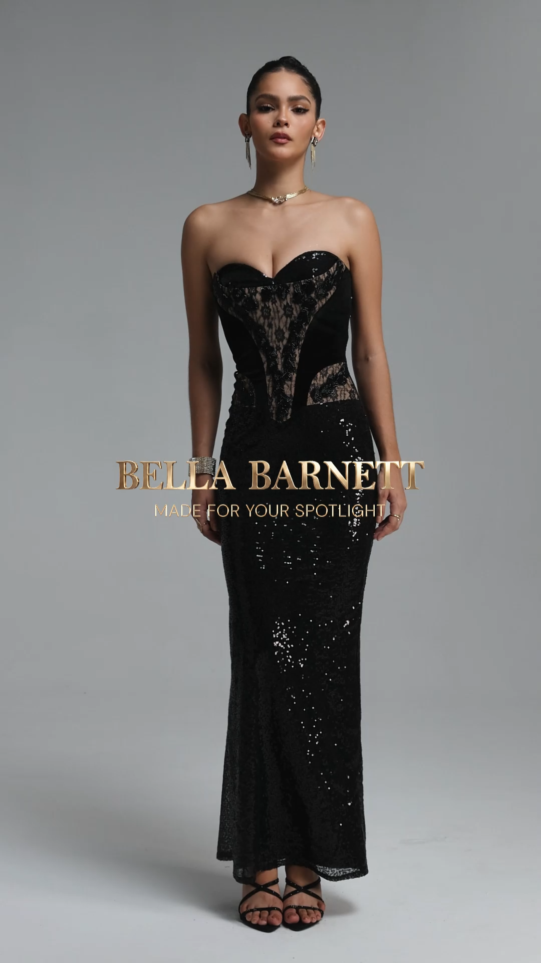 Lilian Glamorous Strapless Lace Sequin Maxi Dress
